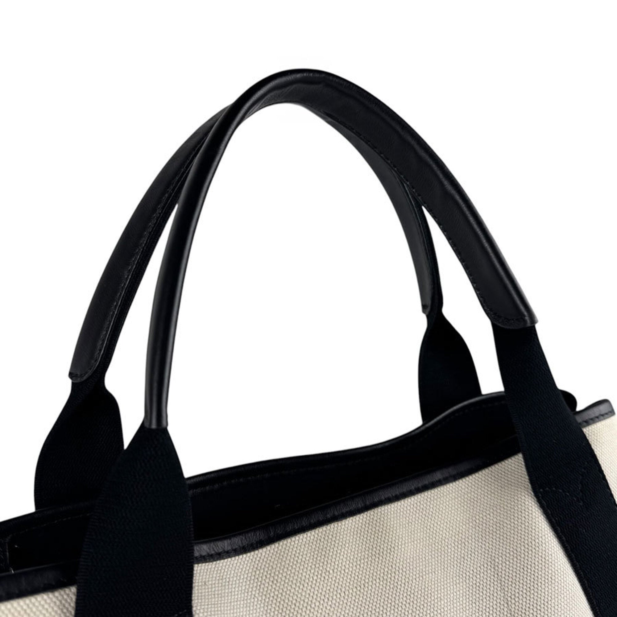 Balenciaga Black Ivory Canvas Leather Handbag Tote Bag (Pre-Owned)