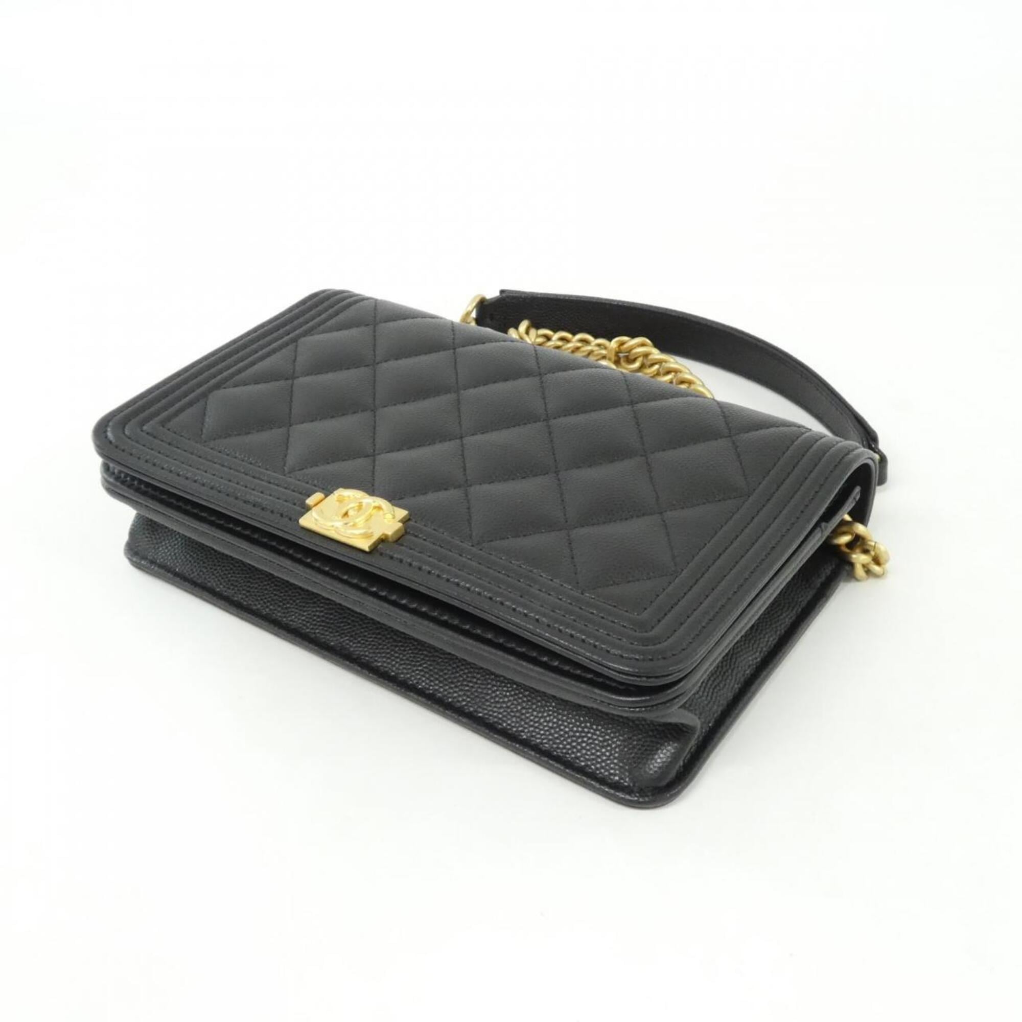 Chanel Black Grained Calfskin Chain/Shoulder Wallet (Pre-Owned)