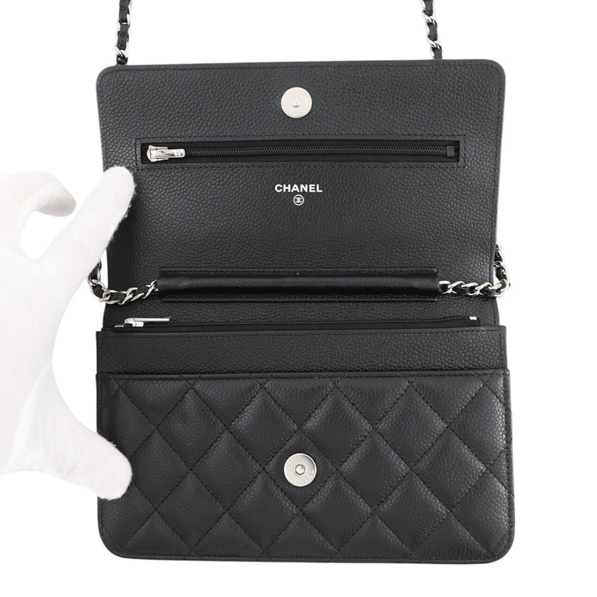 Chanel Black Grained Calfskin Chain/Shoulder Wallet (Pre-Owned)