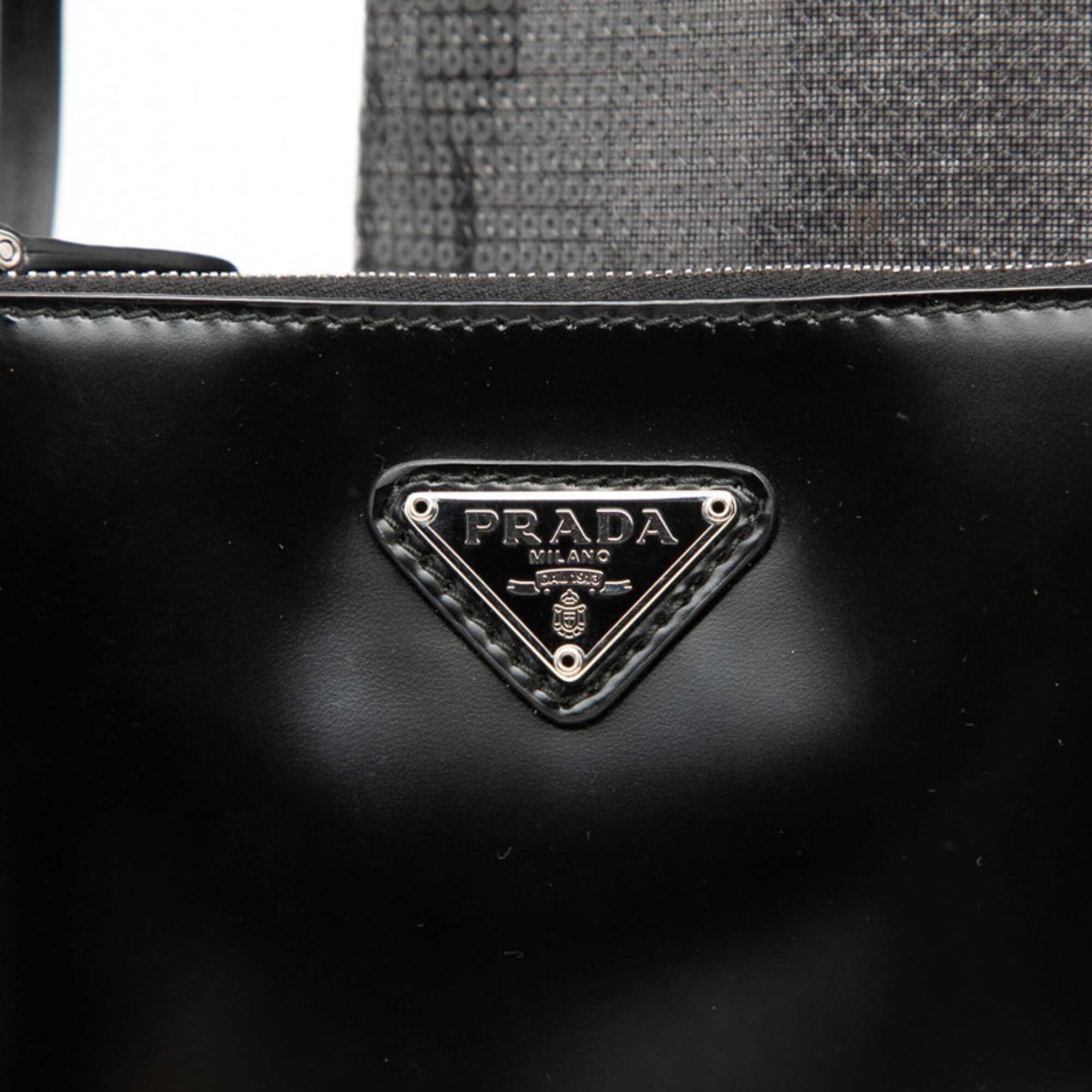 Prada Black Spangles Leather Mesh Handbag Tote Bag (Pre-Owned)