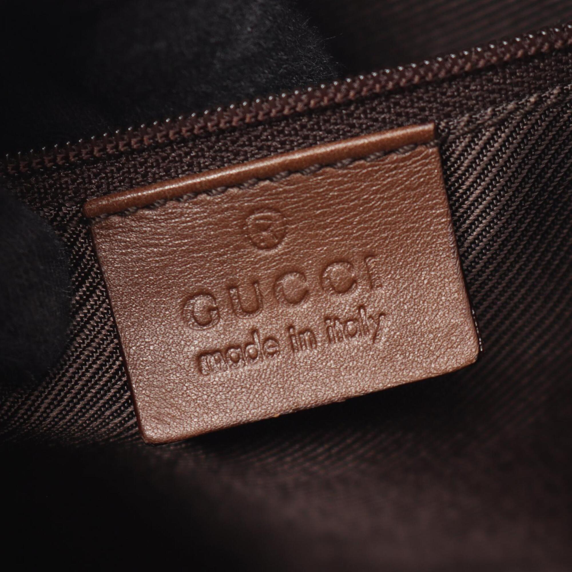 Gucci Beige Brown Canvas Leather Shoulder Bag (Pre-Owned)