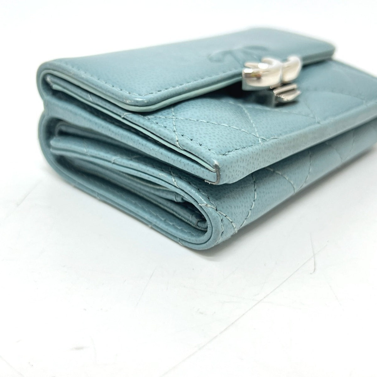 Chanel Light Blue Leather Wallet (Tri-Fold) (Pre-Owned)