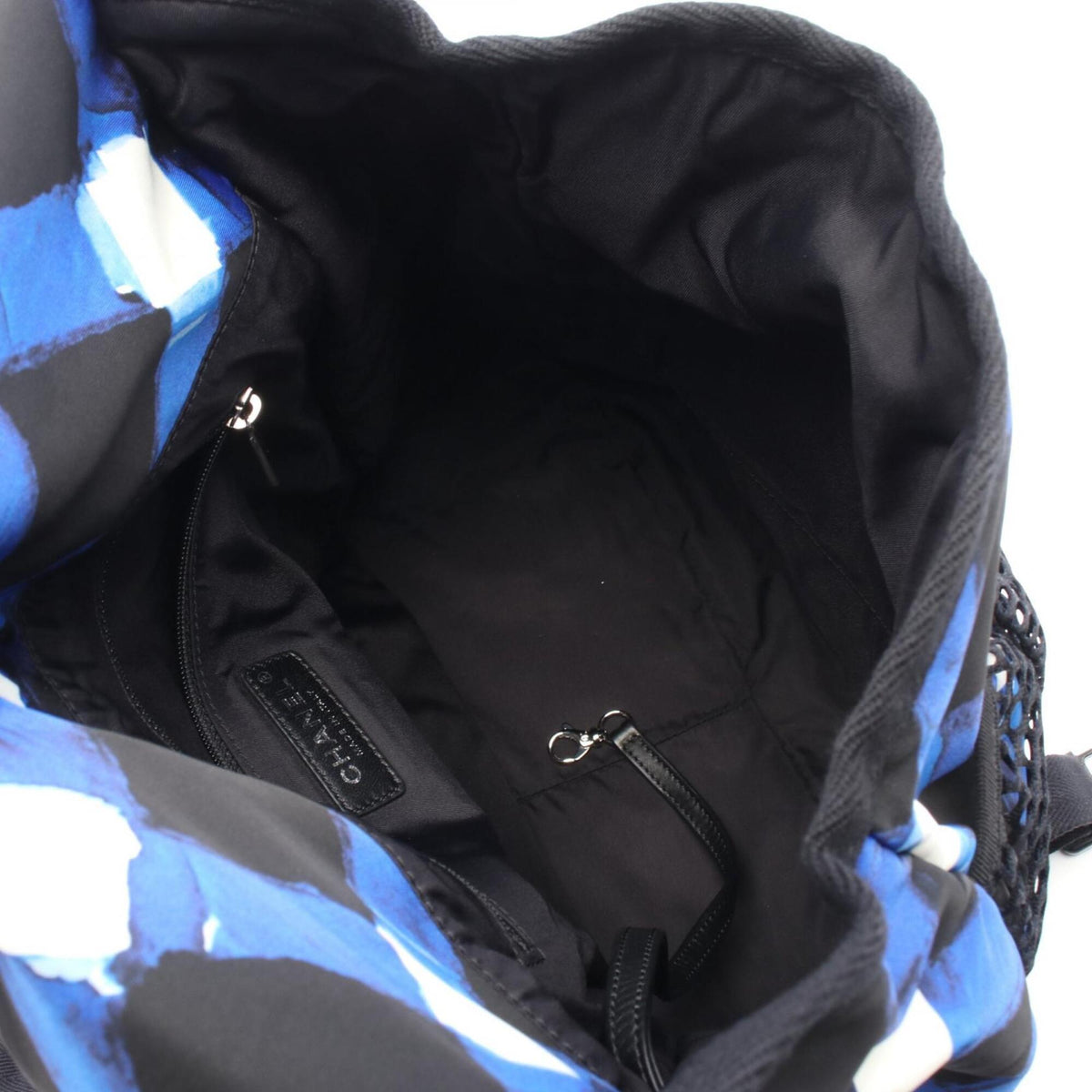 Chanel Black Blue White Nylon Leather Backpack Handbag (Pre-Owned)