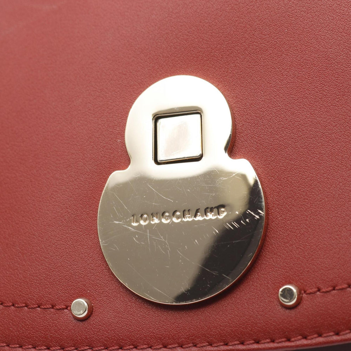 Longchamp Red Color Leather Handbag Shoulder Bag (Pre-Owned)