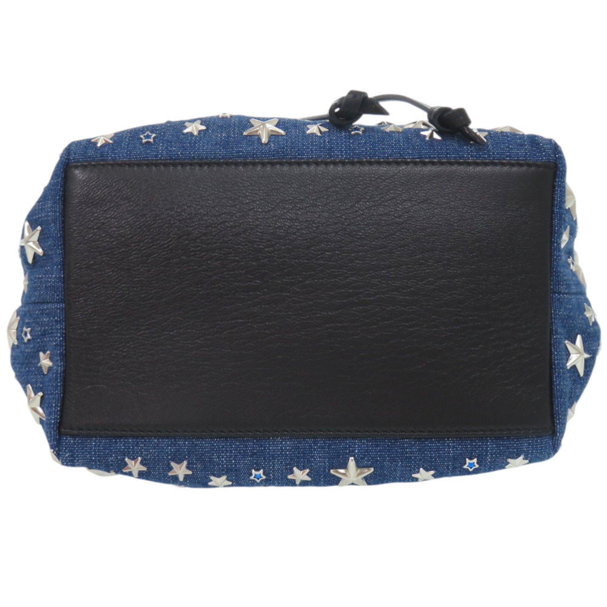 Jimmy Choo Black Blue Denim Leather Shoulder Bag (Pre-Owned)