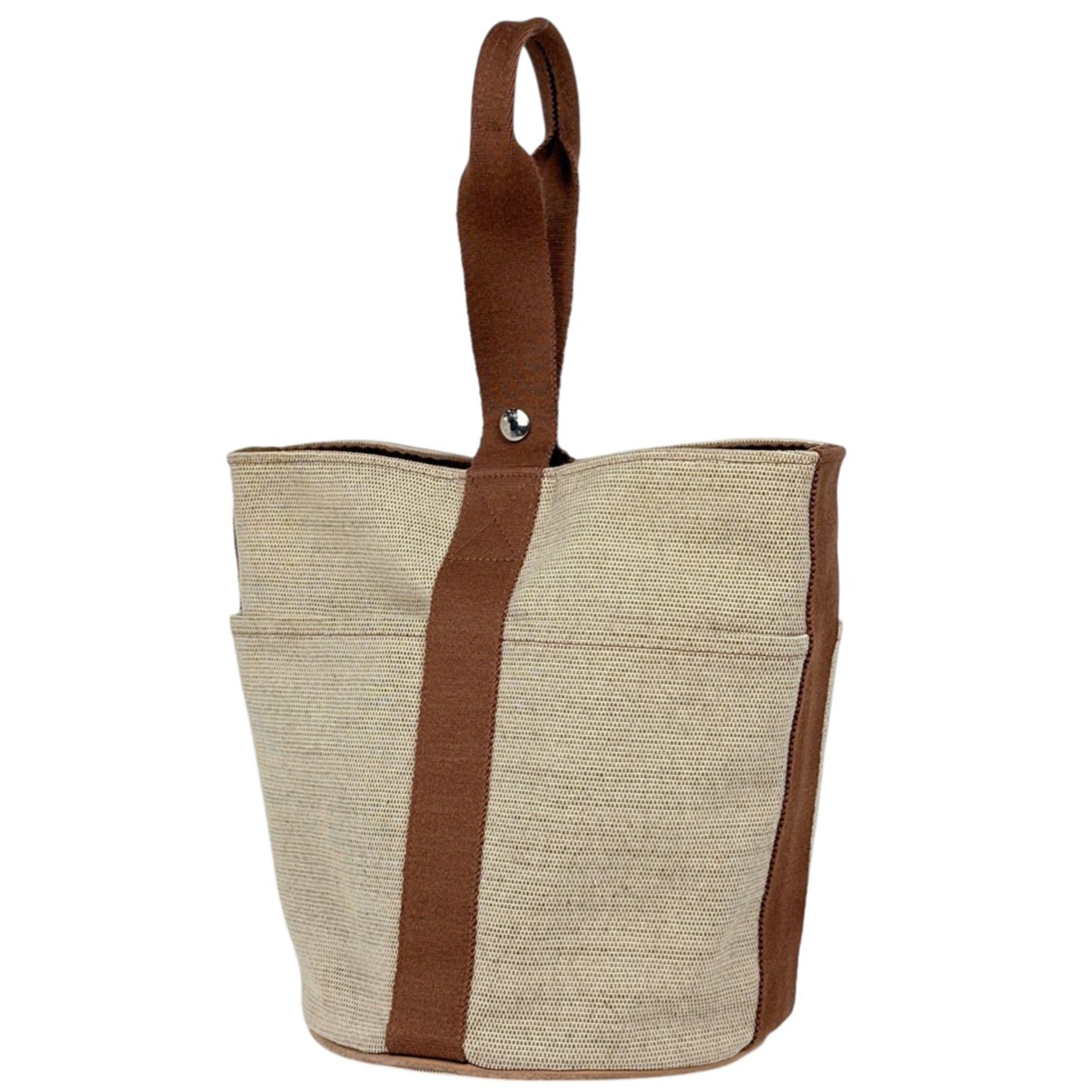 Hermes Saxon Brown Toile H Leather Handbag (Pre-Owned)