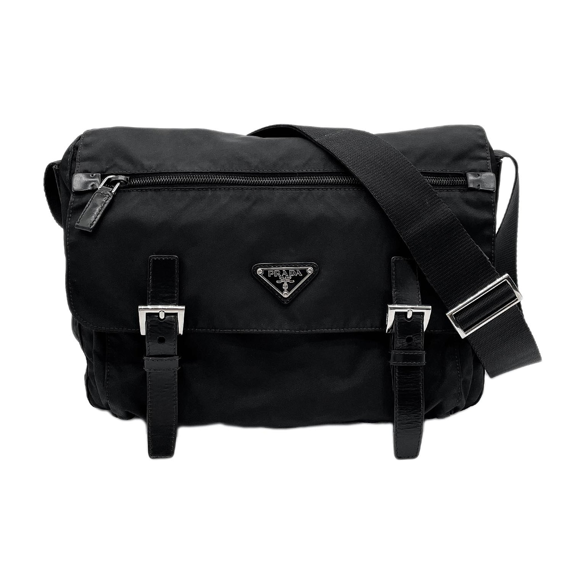 Prada Black Nylon Leather Shoulder Bag (Pre-Owned)