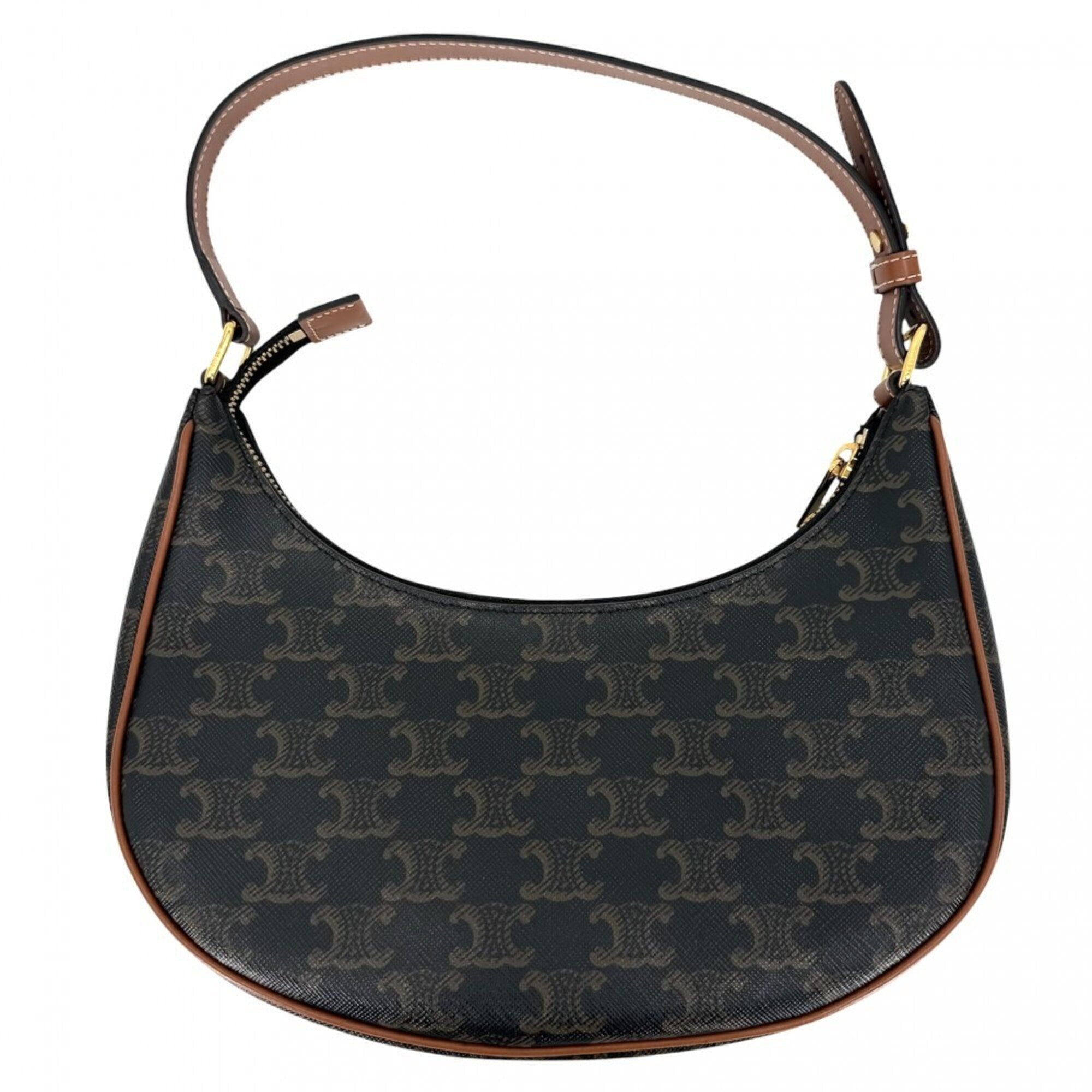 Celine Brown Leather Canvas Handbag Shoulder Bag (Pre-Owned)