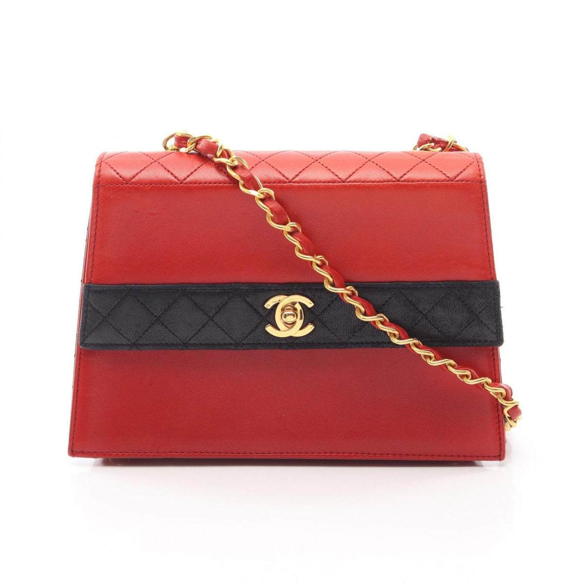Chanel Black Red Color Leather Handbag Shoulder Bag (Pre-Owned)
