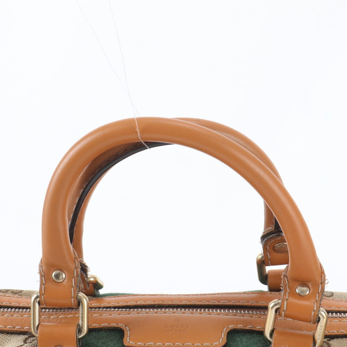 Gucci Brown Leather Canvas Boston Bag Handbag Tote Bag (Pre-Owned)