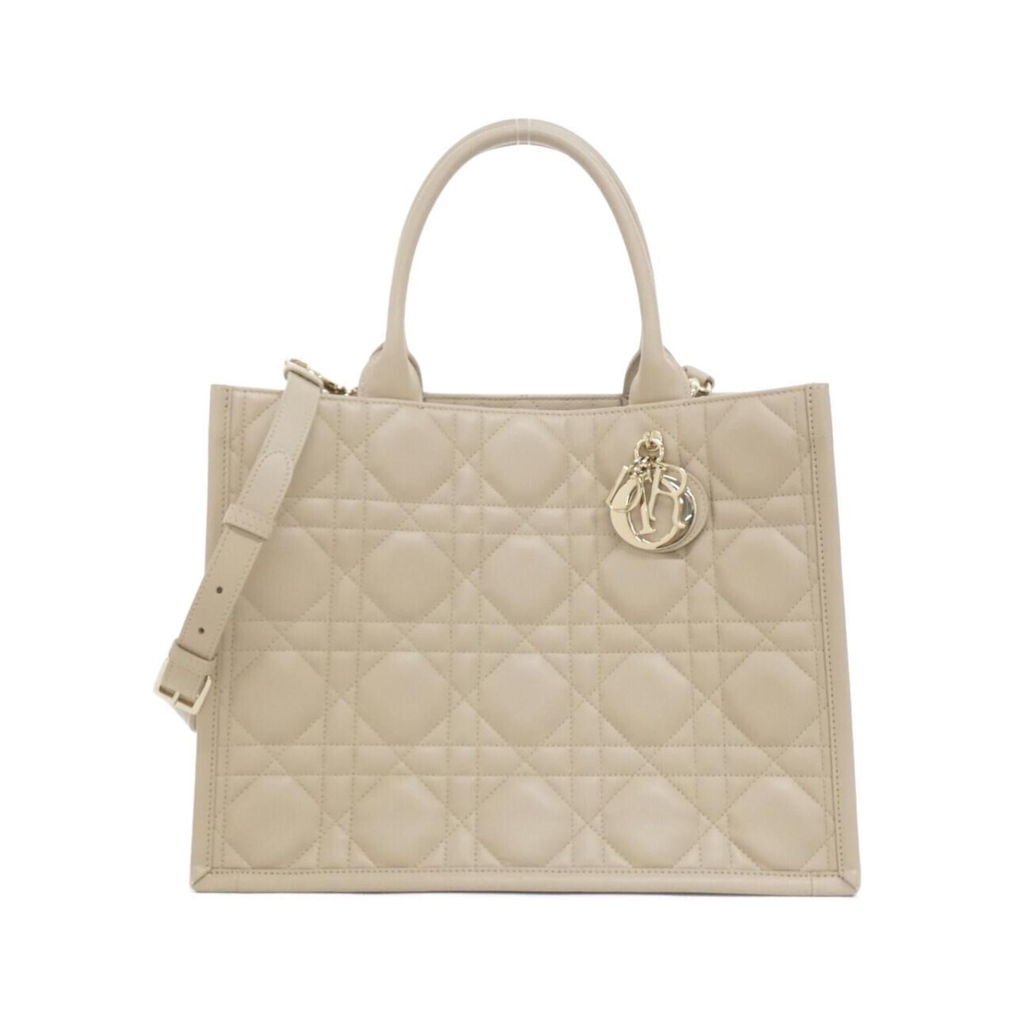 Christian Dior Beige Leather Handbag Tote Bag (Pre-Owned)