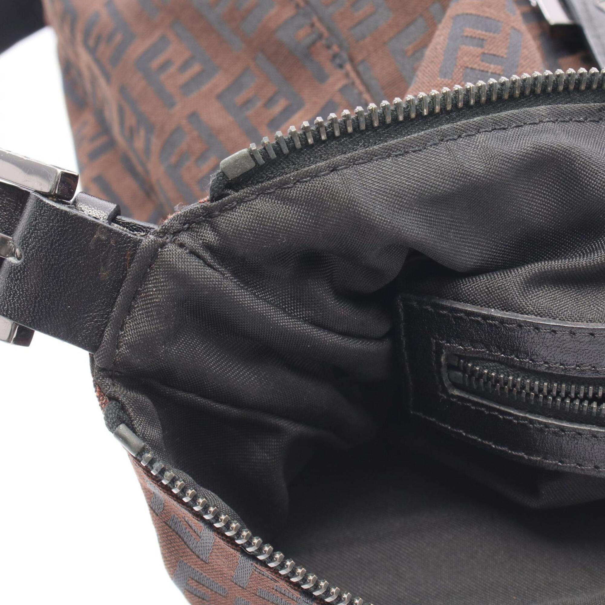 Fendi Black Brown Nylon Leather Handbag Shoulder Bag (Pre-Owned)