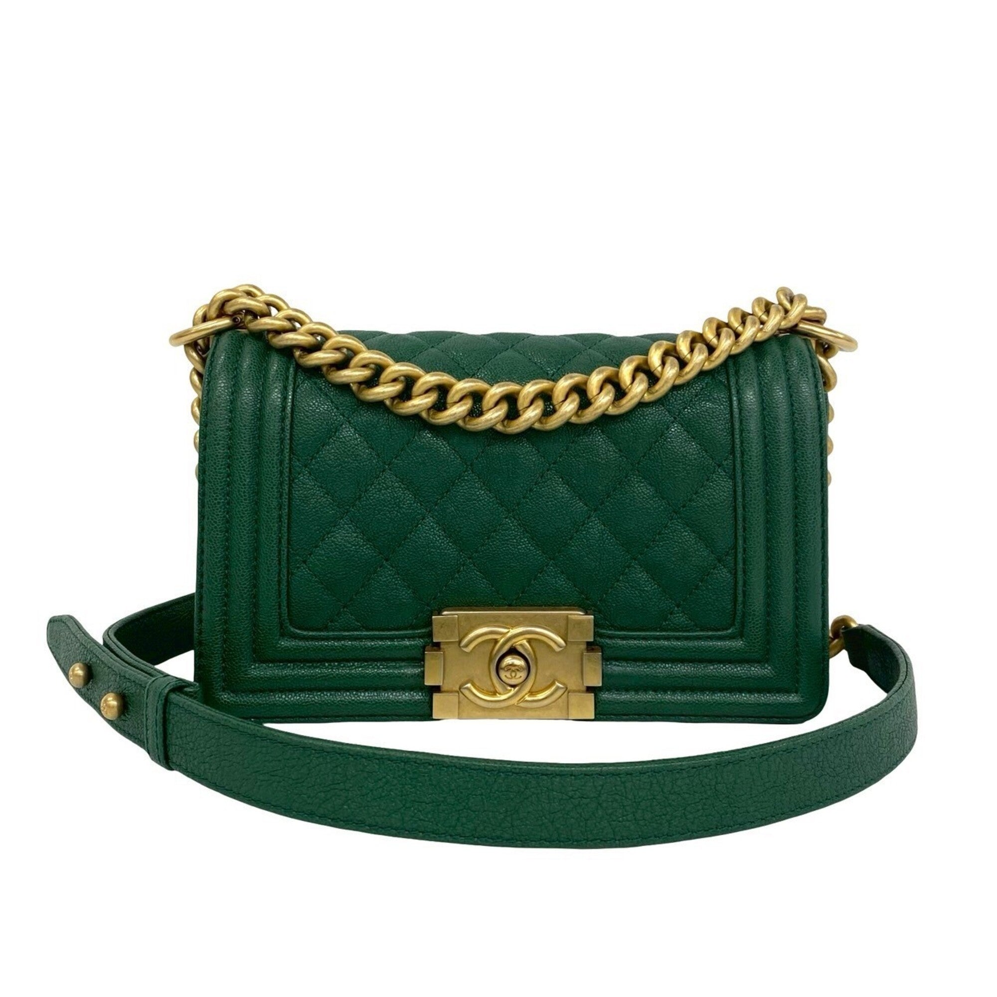Chanel Green Grained Calfskin Shoulder Bag (Pre-Owned)