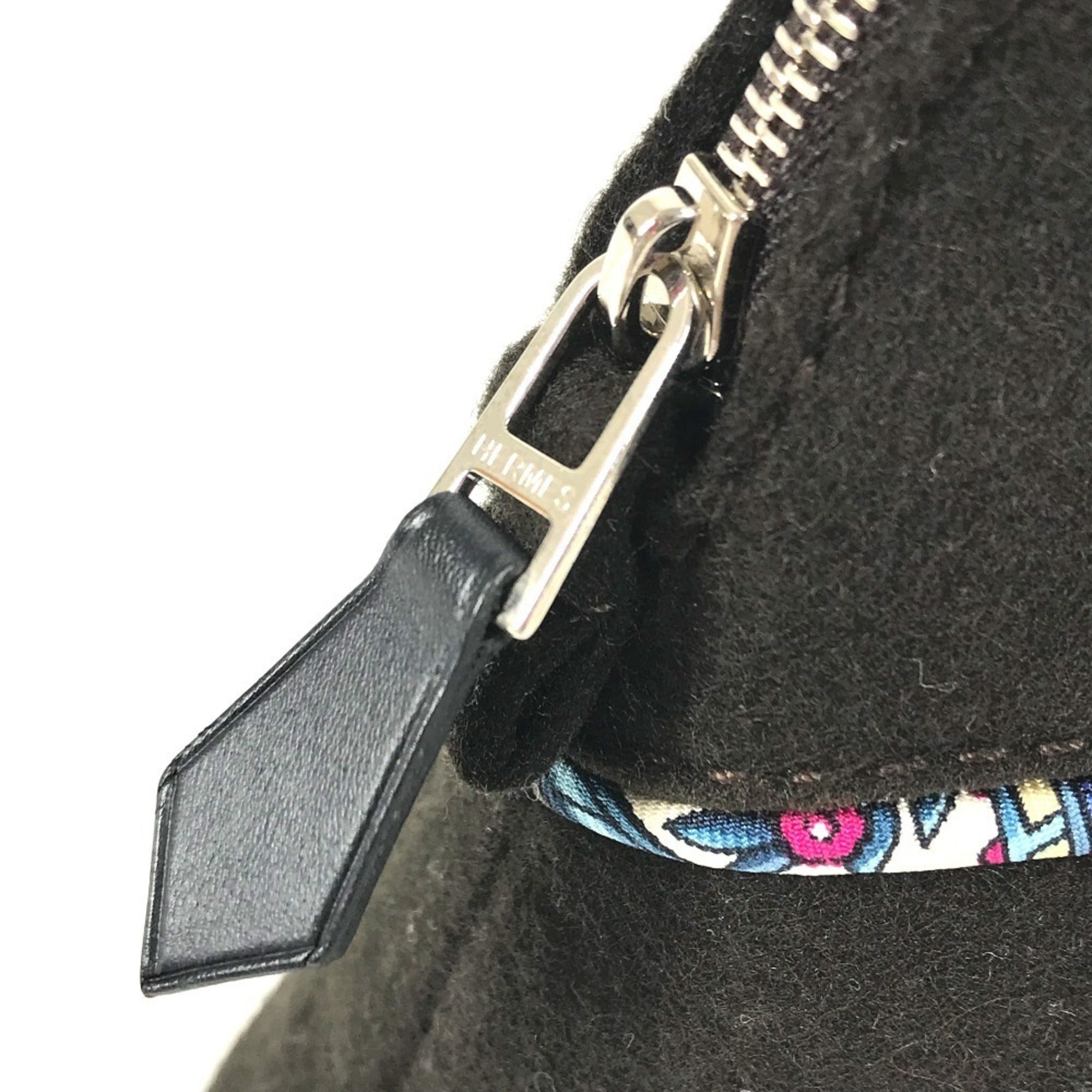 Hermes Black Blue Felt Silk Pouch (Pre-Owned)