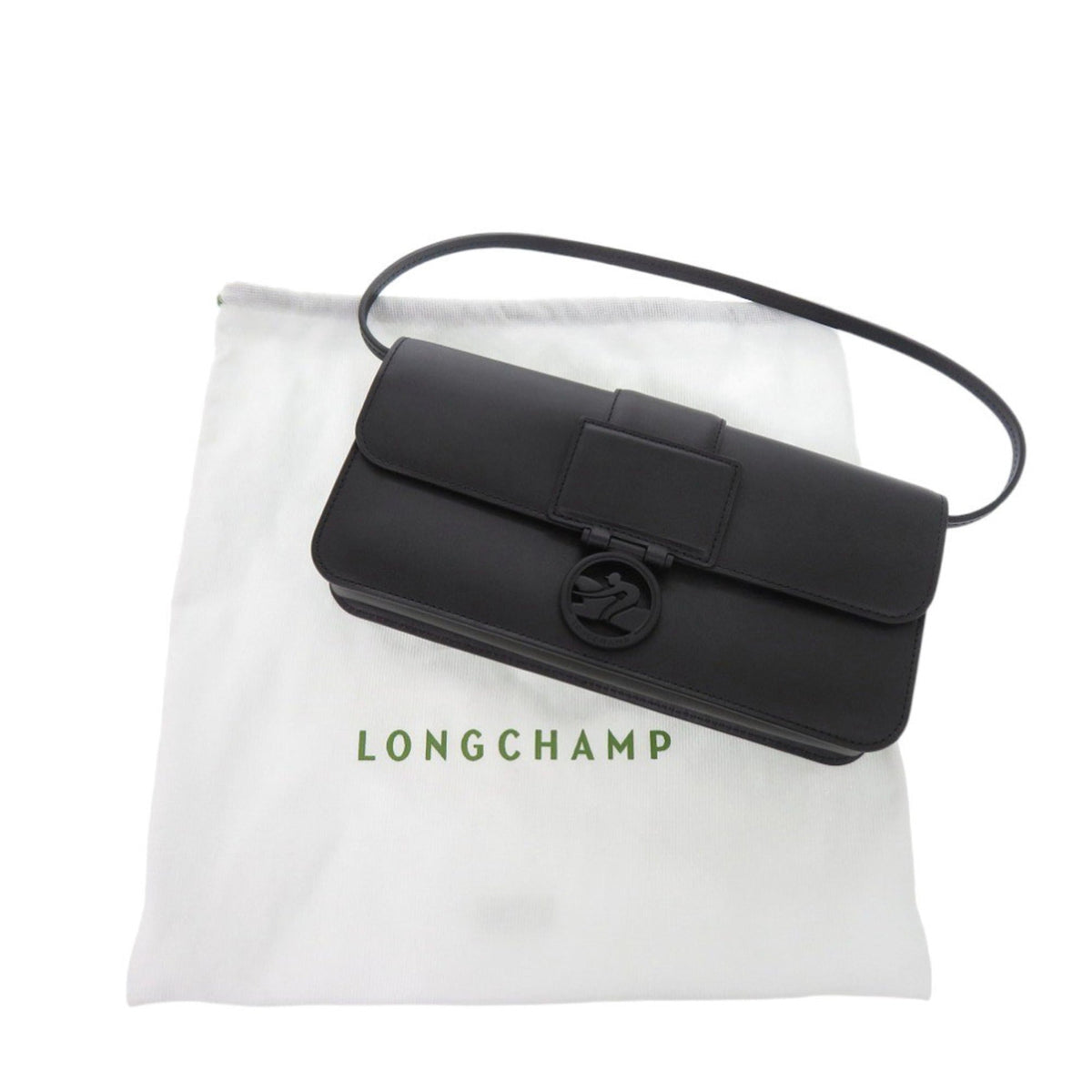 Longchamp Black Leather Handbag Shoulder Bag (Pre-Owned)