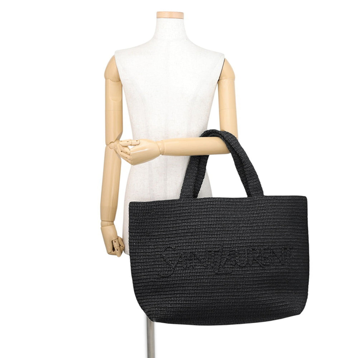 Yves Saint Laurent Black Raffia Handbag Tote Bag (Pre-Owned)