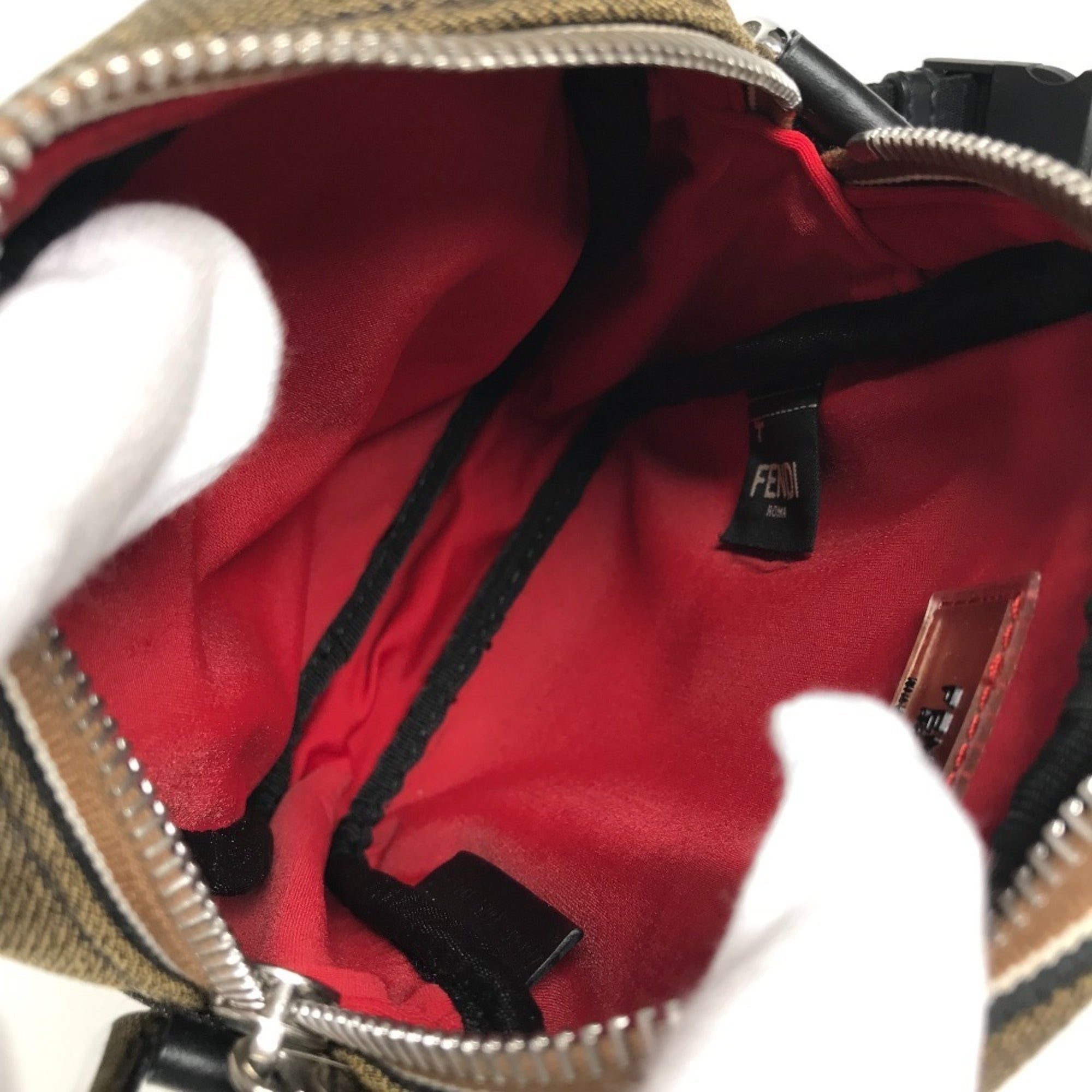 Fendi Black Khaki Leather Canvas Pochette Shoulder Bag (Pre-Owned)