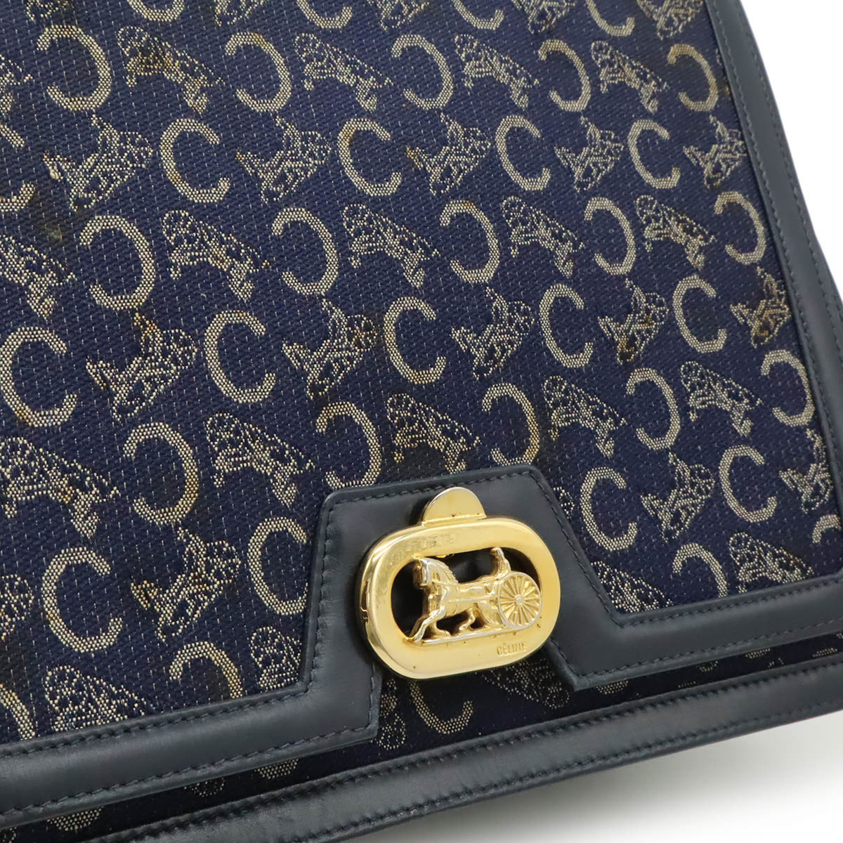 Celine Navy Canvas Leather Shoulder Bag (Pre-Owned)