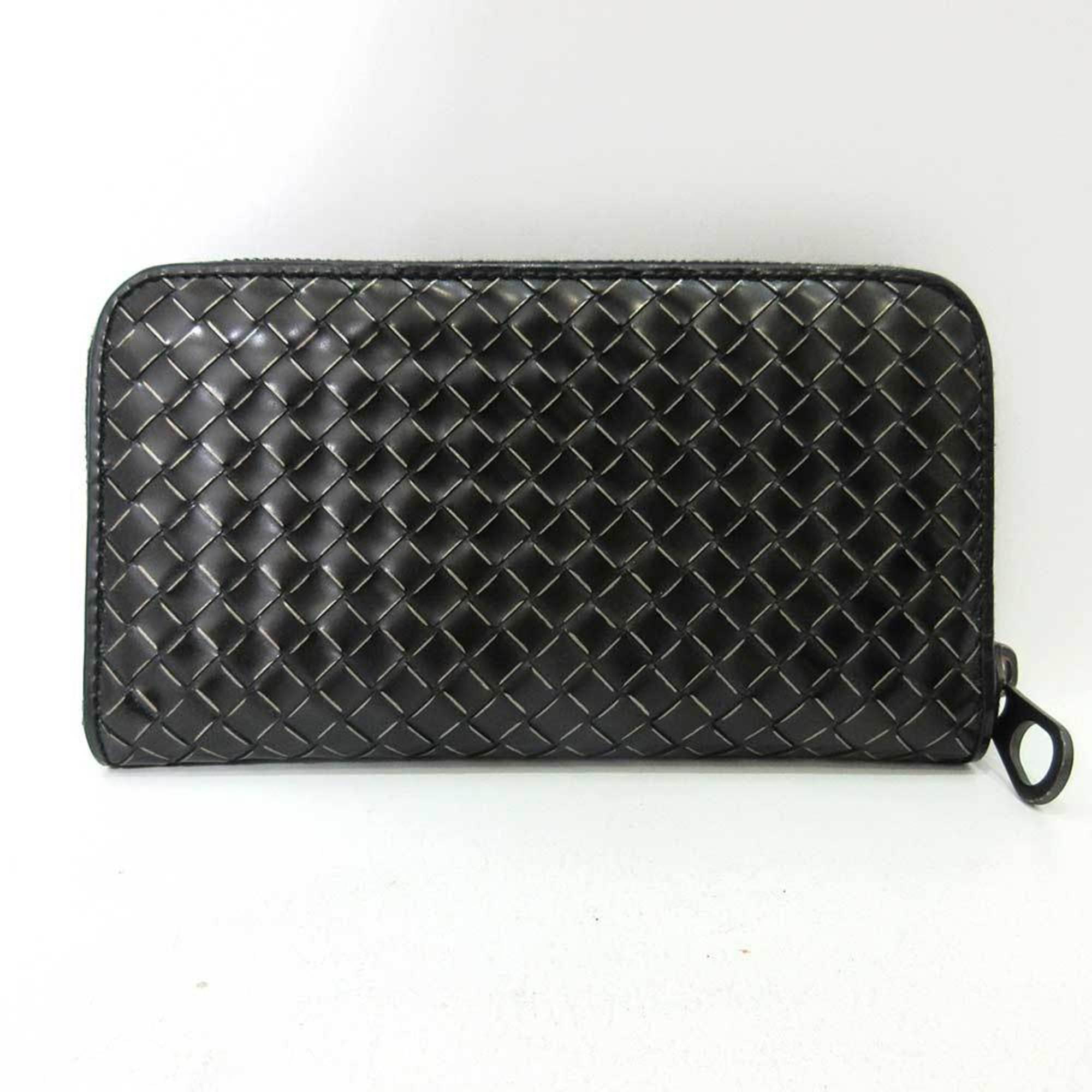 Bottega Veneta Intrecciato Black Leather Long Wallet (Bi-Fold) (Pre-Owned)