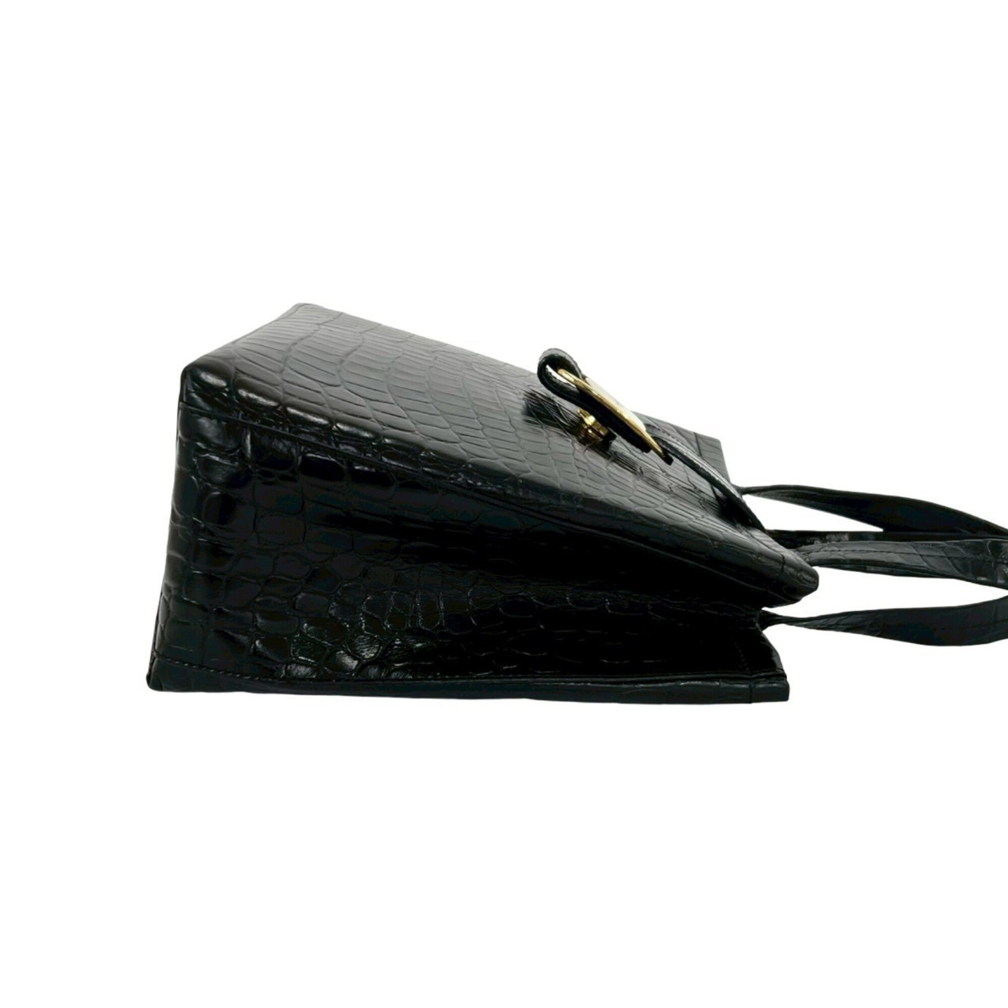 Salvatore Ferragamo Black Leather Handbag Tote Bag (Pre-Owned)