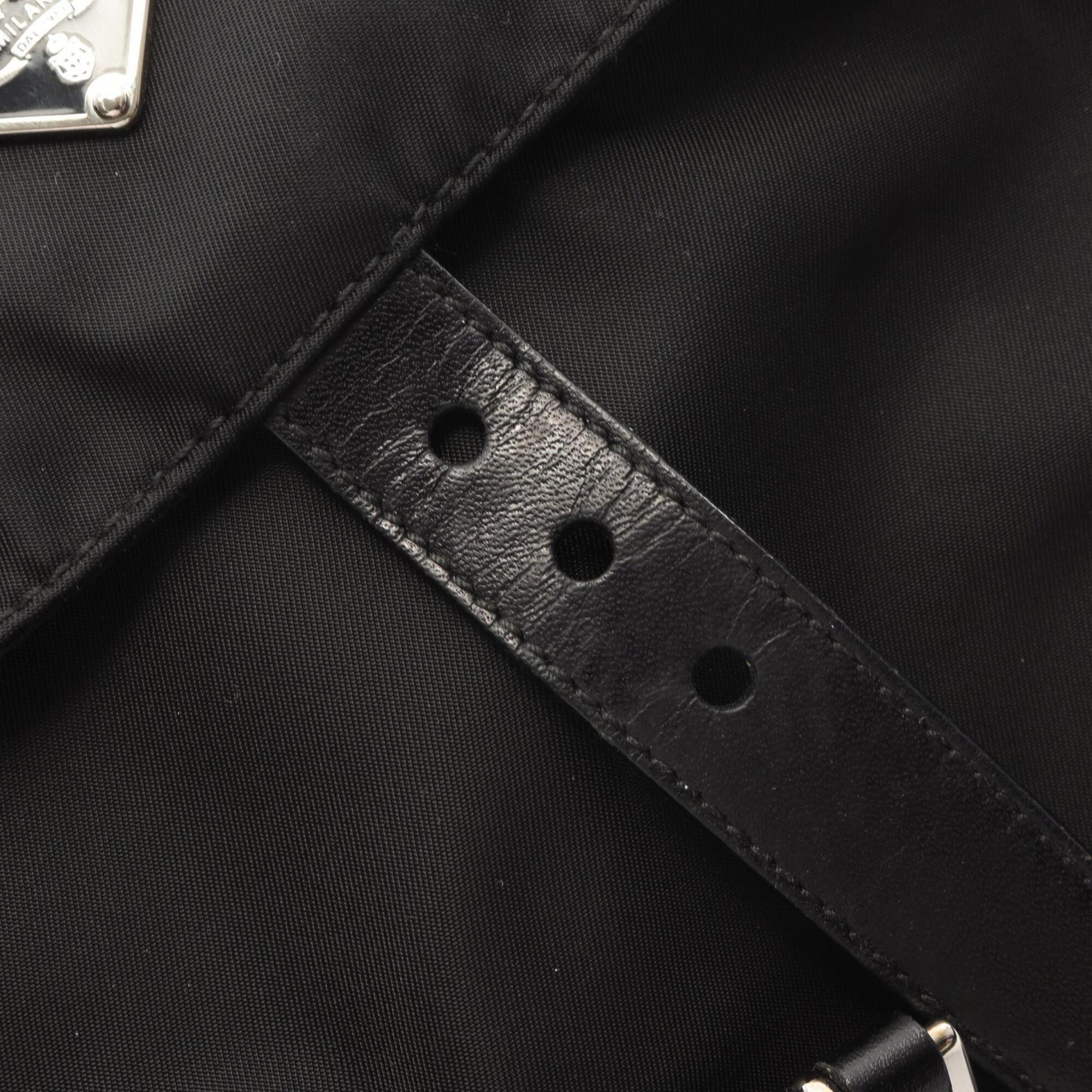 Prada Black Nylon Leather Handbag Shoulder Bag (Pre-Owned)
