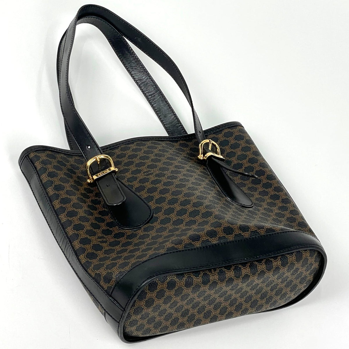 Celine Macadam Black Coated Canvas Leather Tote Bag (Pre-Owned)