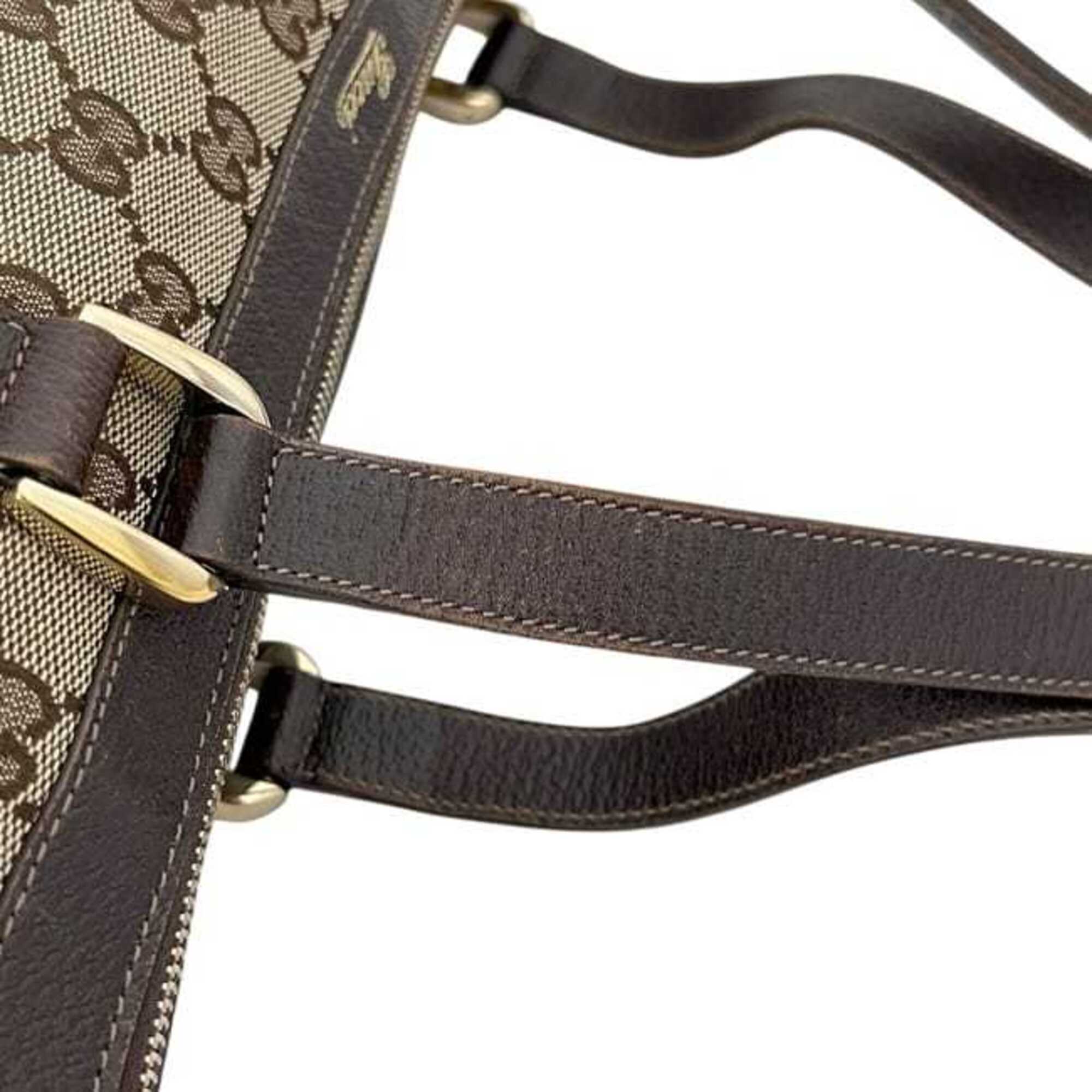 Gucci Beige Brown Gg Canvas Leather Tote Bag (Pre-Owned)