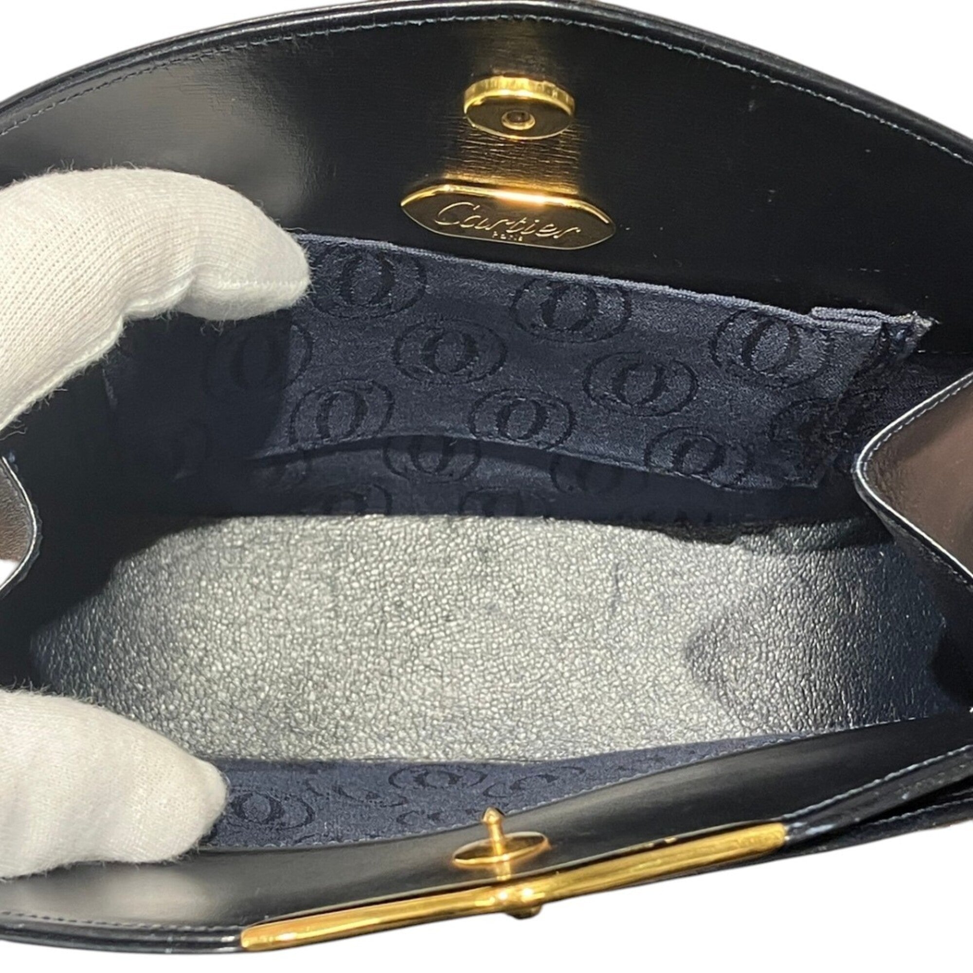 Cartier Gold Navy Sapphire Leather Shoulder Bag (Pre-Owned)