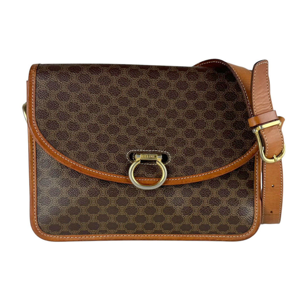 Celine Brown Coated Canvas Shoulder Bag (Pre-Owned)