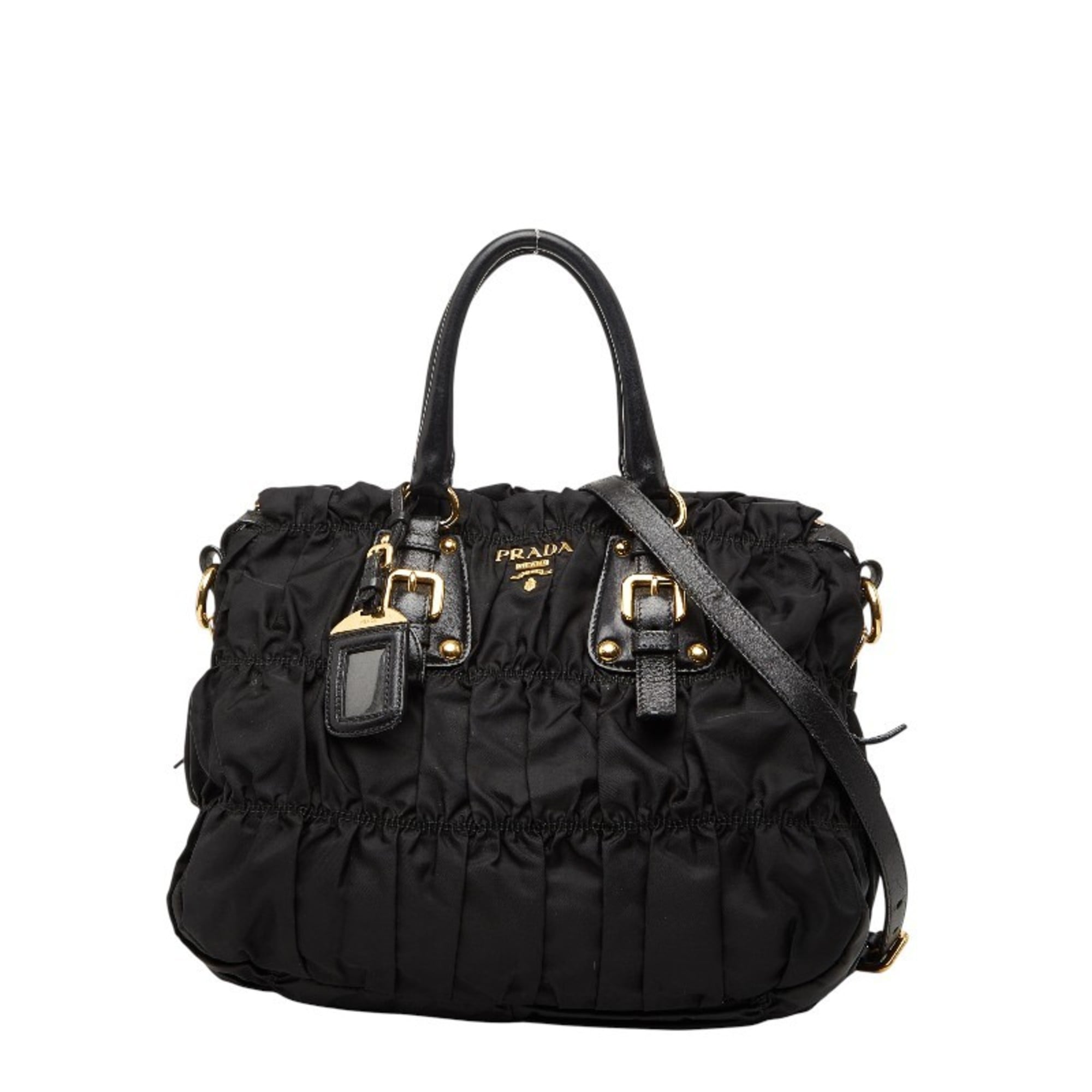 Prada Black Nylon Leather Shoulder Bag Tote Bag (Pre-Owned)