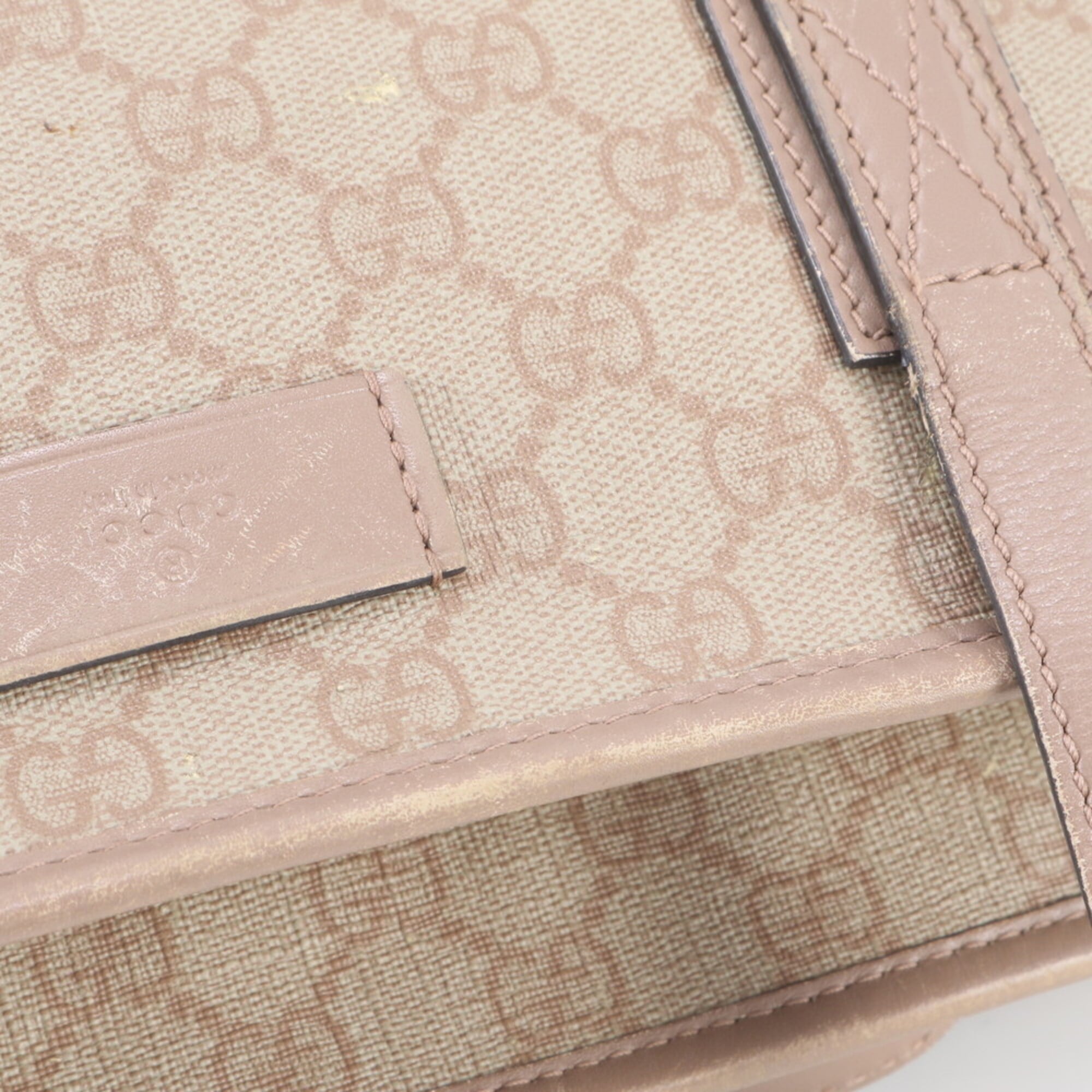 Gucci Pink Beige Leather Coated Canvas Handbag Shoulder Bag Tote Bag (Pre-Owned)