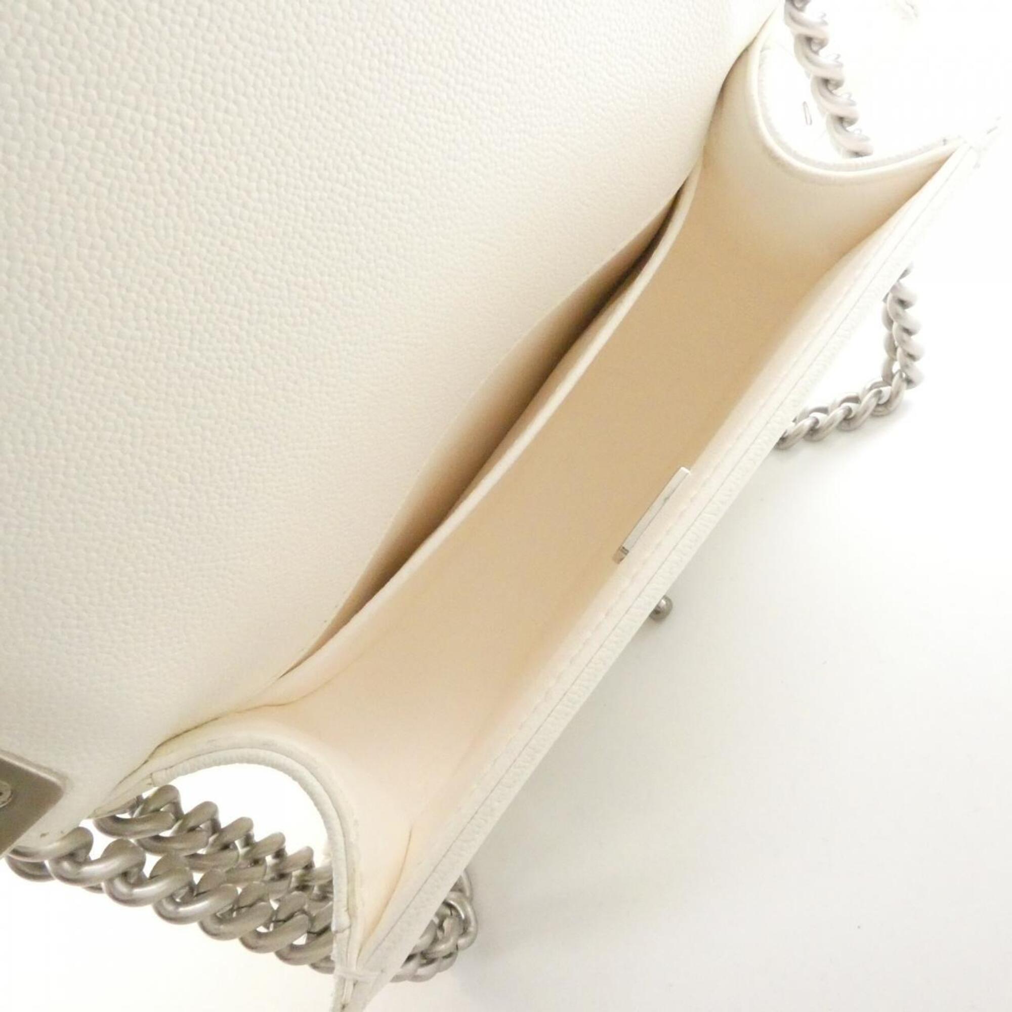 Chanel Matte Silver White Grained Calfskin Shoulder Bag (Pre-Owned)