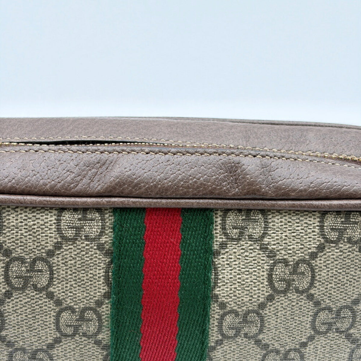Gucci Sherry Line Beige Brown Gg Supreme Leather Shoulder Bag (Pre-Owned)