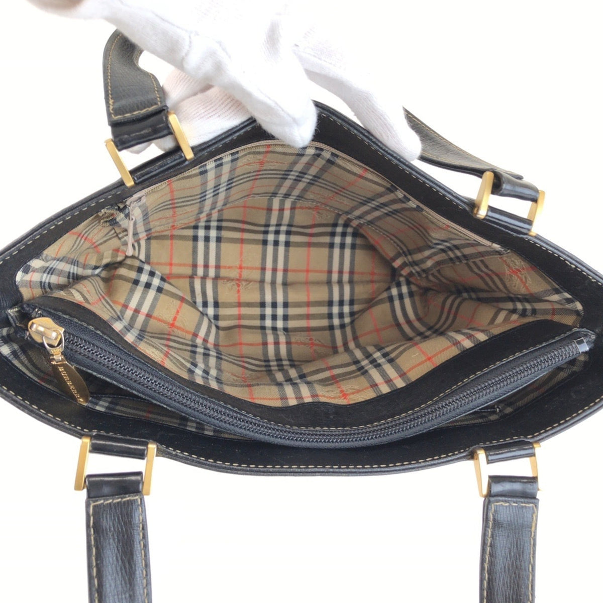 Burberry Black Leather Handbag Tote Bag (Pre-Owned)