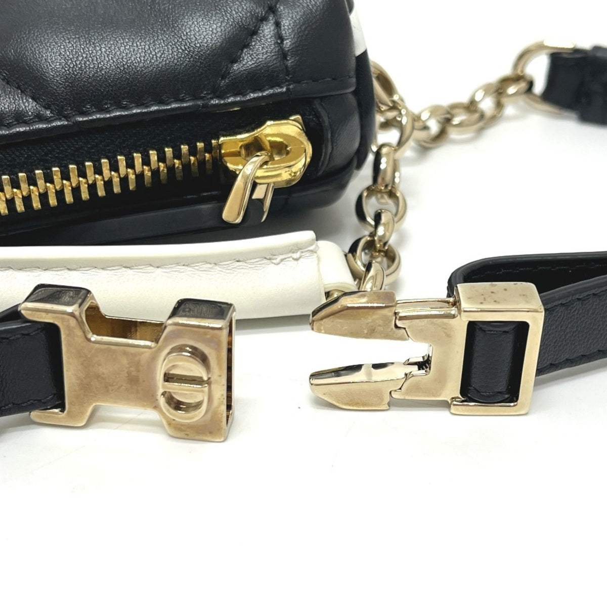 Christian Dior Black White Leather Handbag Shoulder Bag (Pre-Owned)