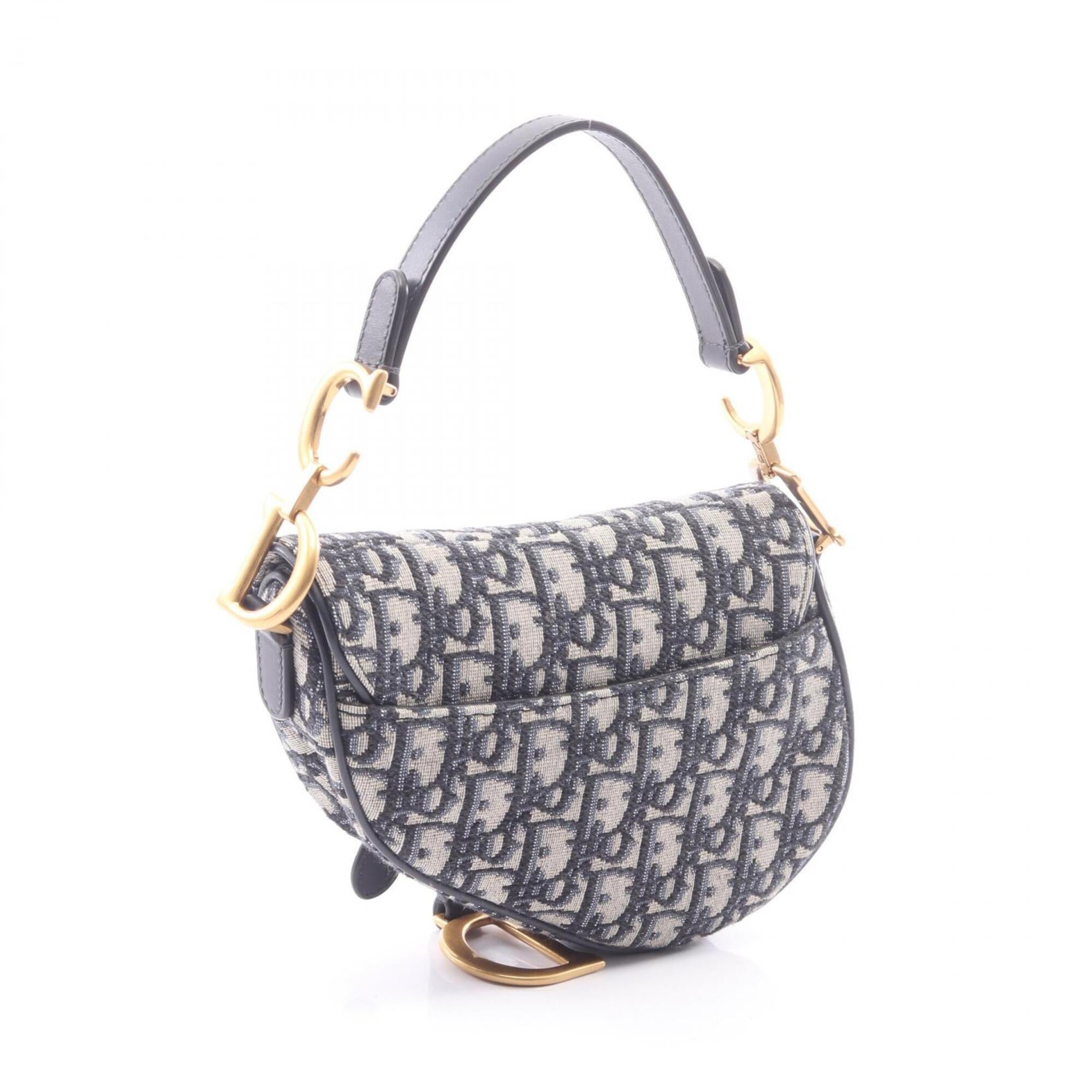 Christian Dior Beige Navy Canvas Leather Handbag Saddle Bag (Pre-Owned)