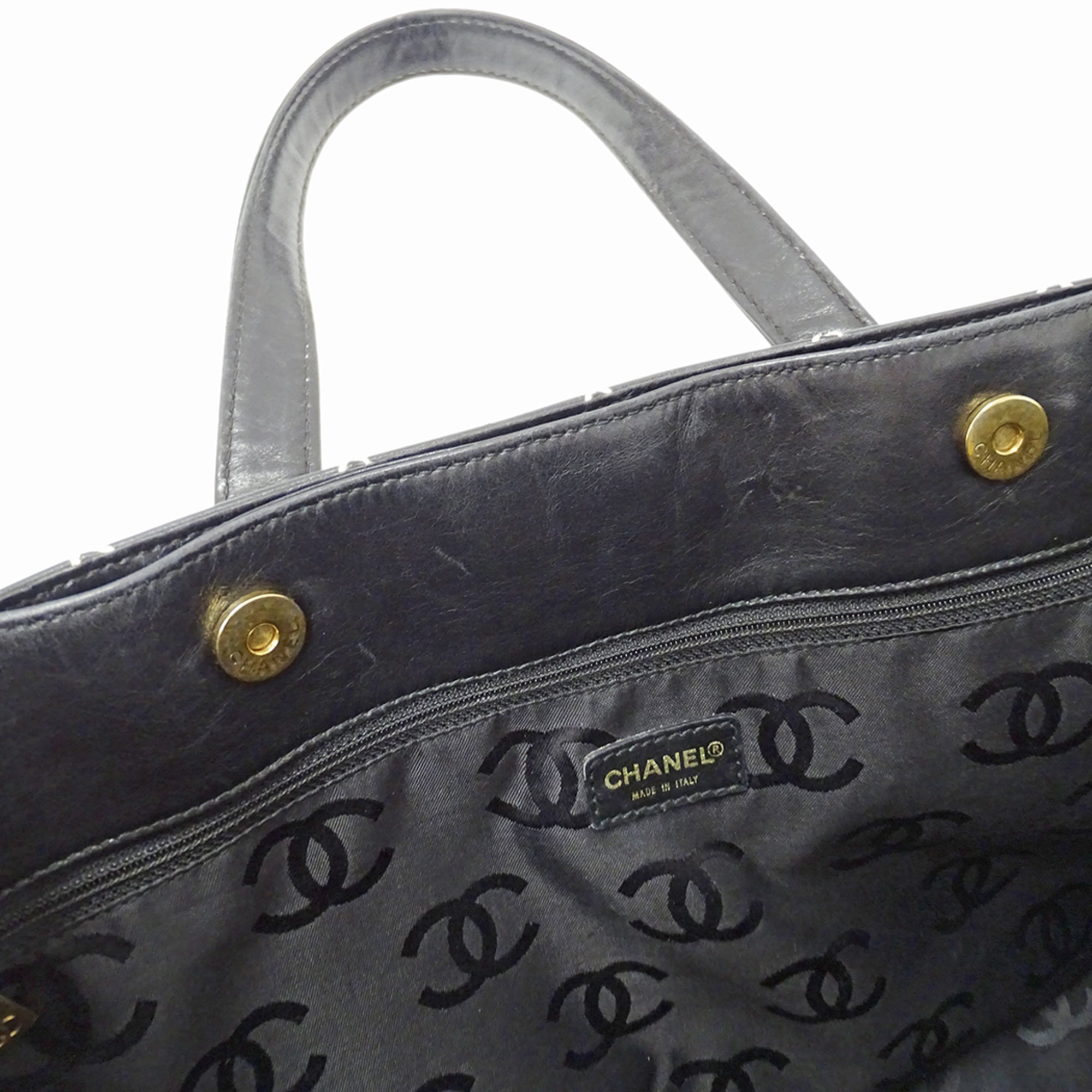 Chanel Wild Stitch Black Leather Handbag Tote Bag (Pre-Owned)