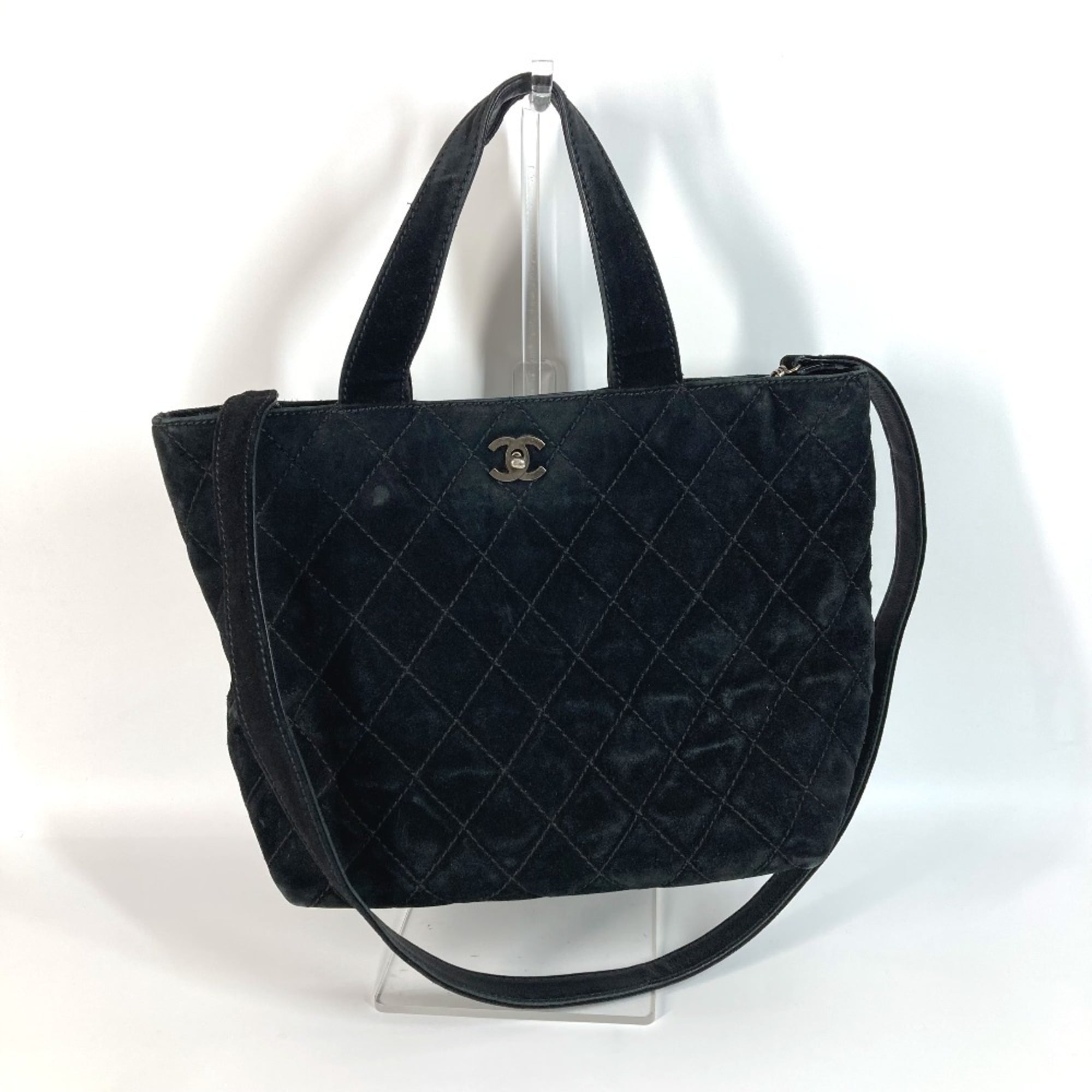 Chanel Black Suede Shoulder Bag Tote Bag (Pre-Owned)