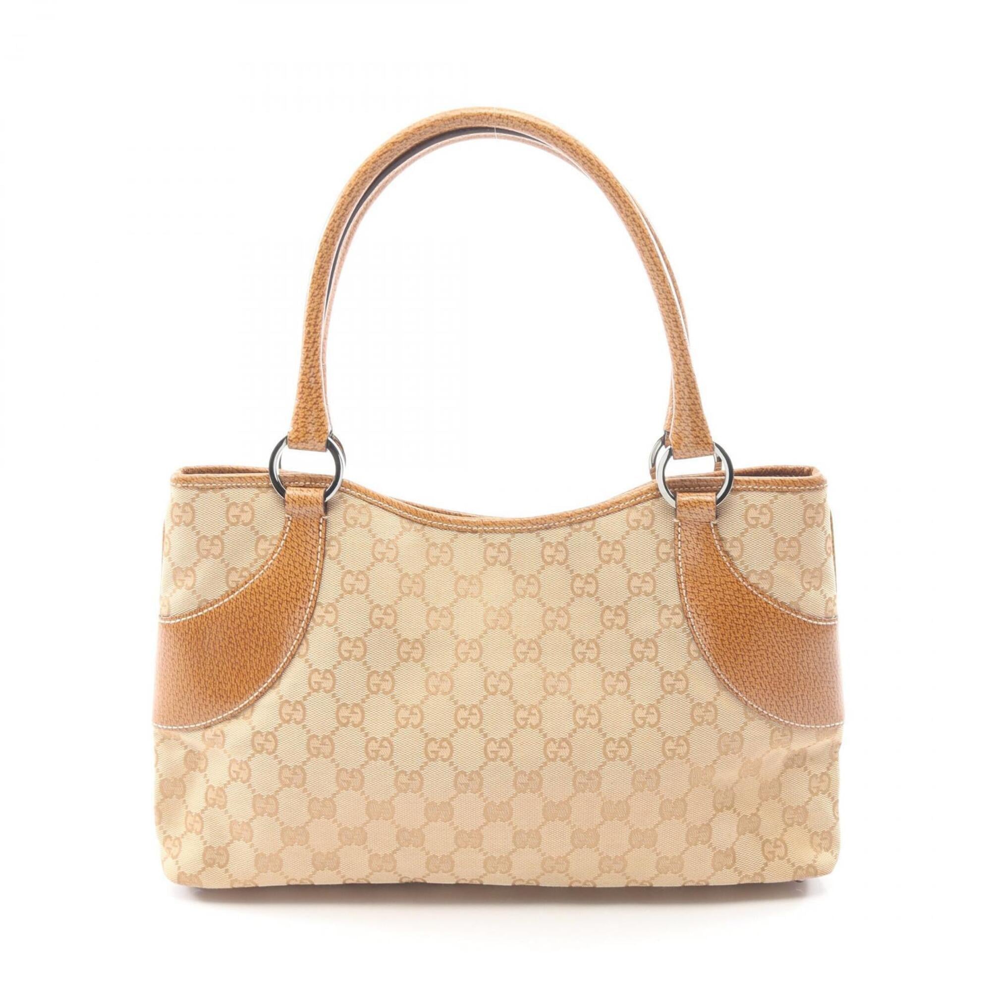 Gucci Beige Brown Canvas Leather Handbag Tote Bag (Pre-Owned)
