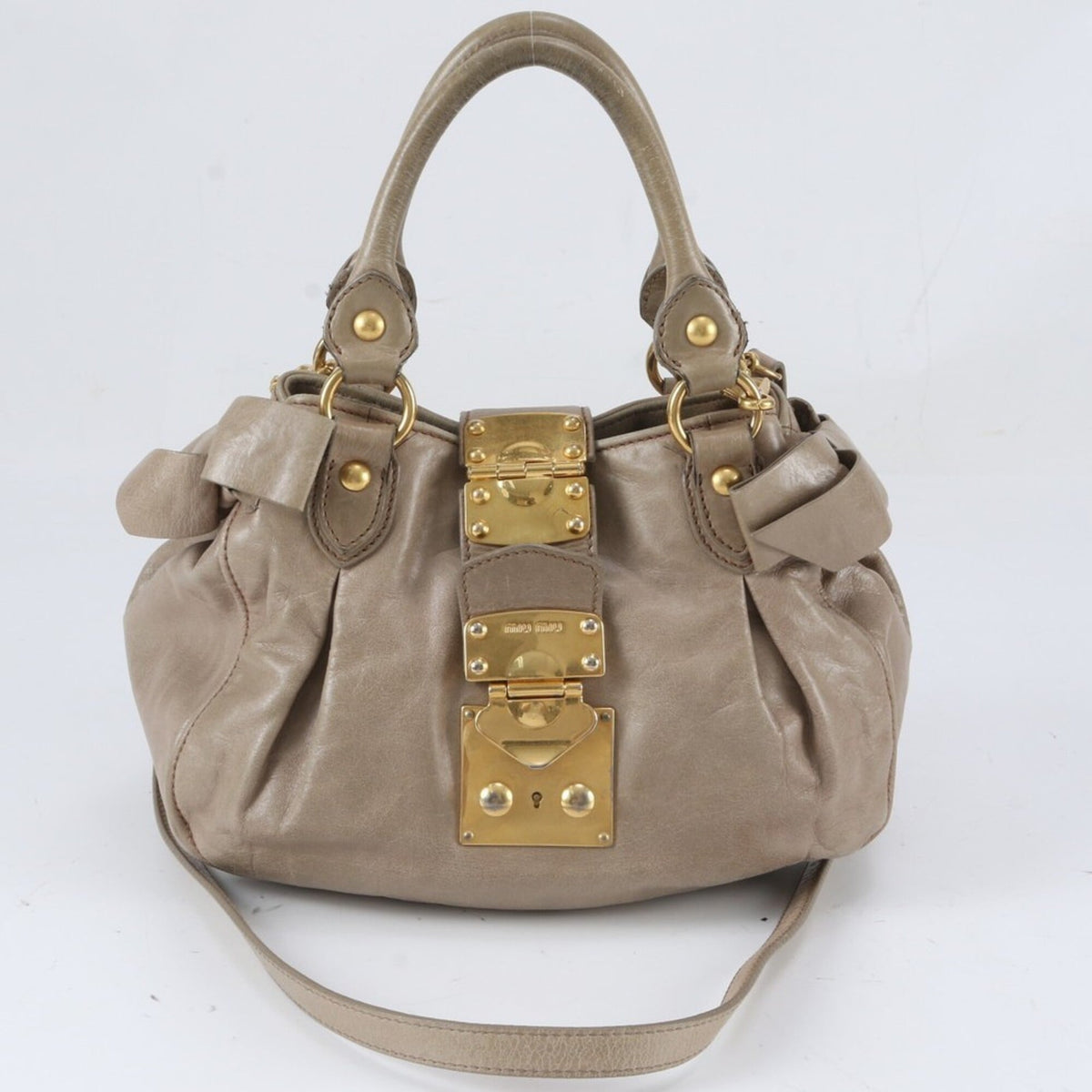 Miu Miu Beige Leather Crossbody Bag Handbag Shoulder Bag Tote Bag (Pre-Owned)