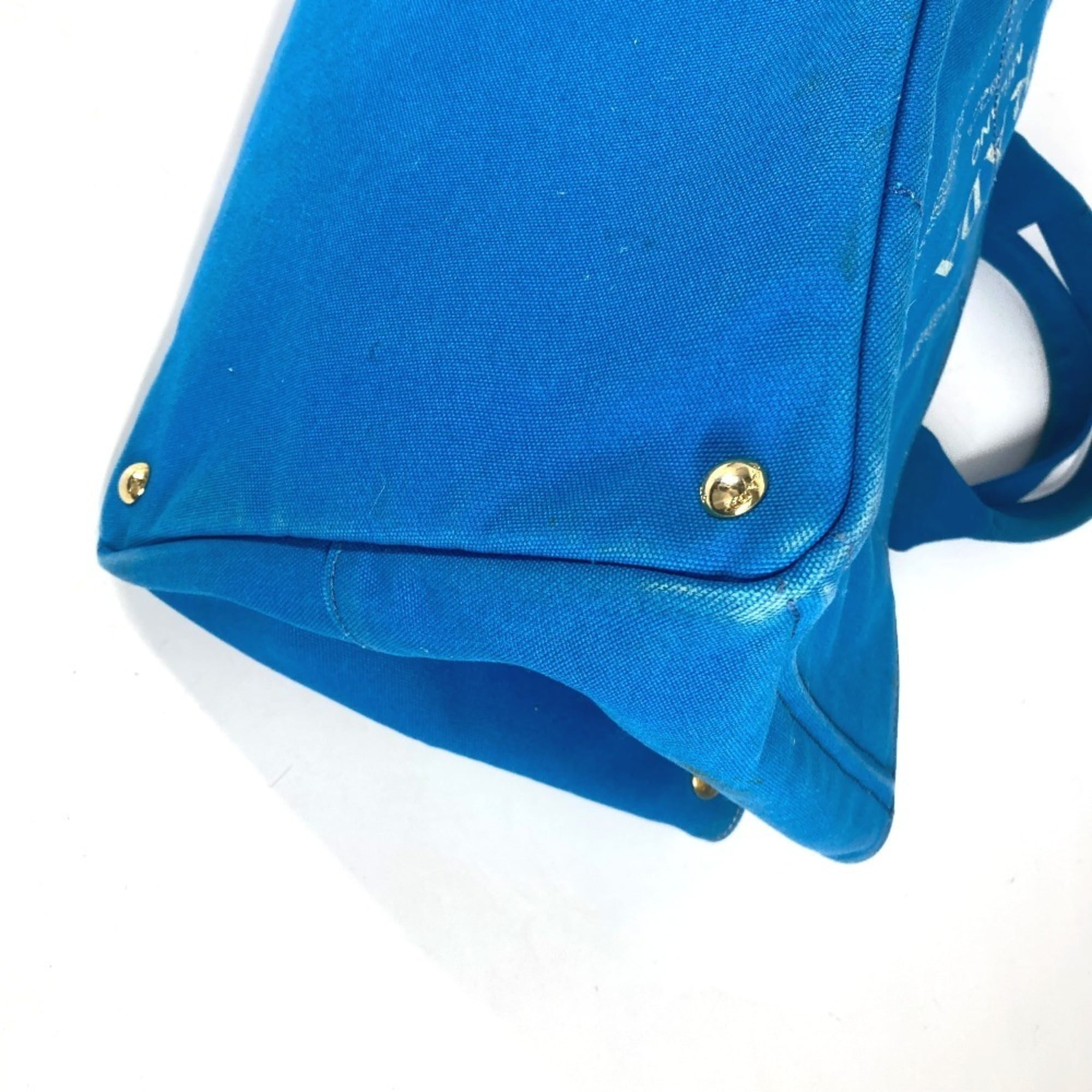 Prada Blue White Canvas Shoulder Bag Tote Bag (Pre-Owned)