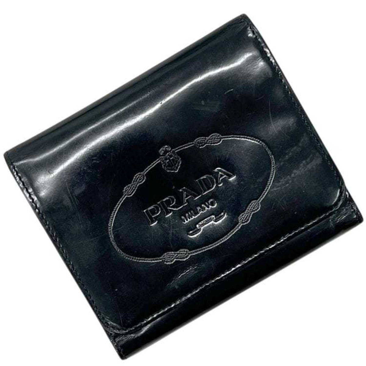 Prada Black Nero Patent Leather Wallet (Tri-Fold) (Pre-Owned)