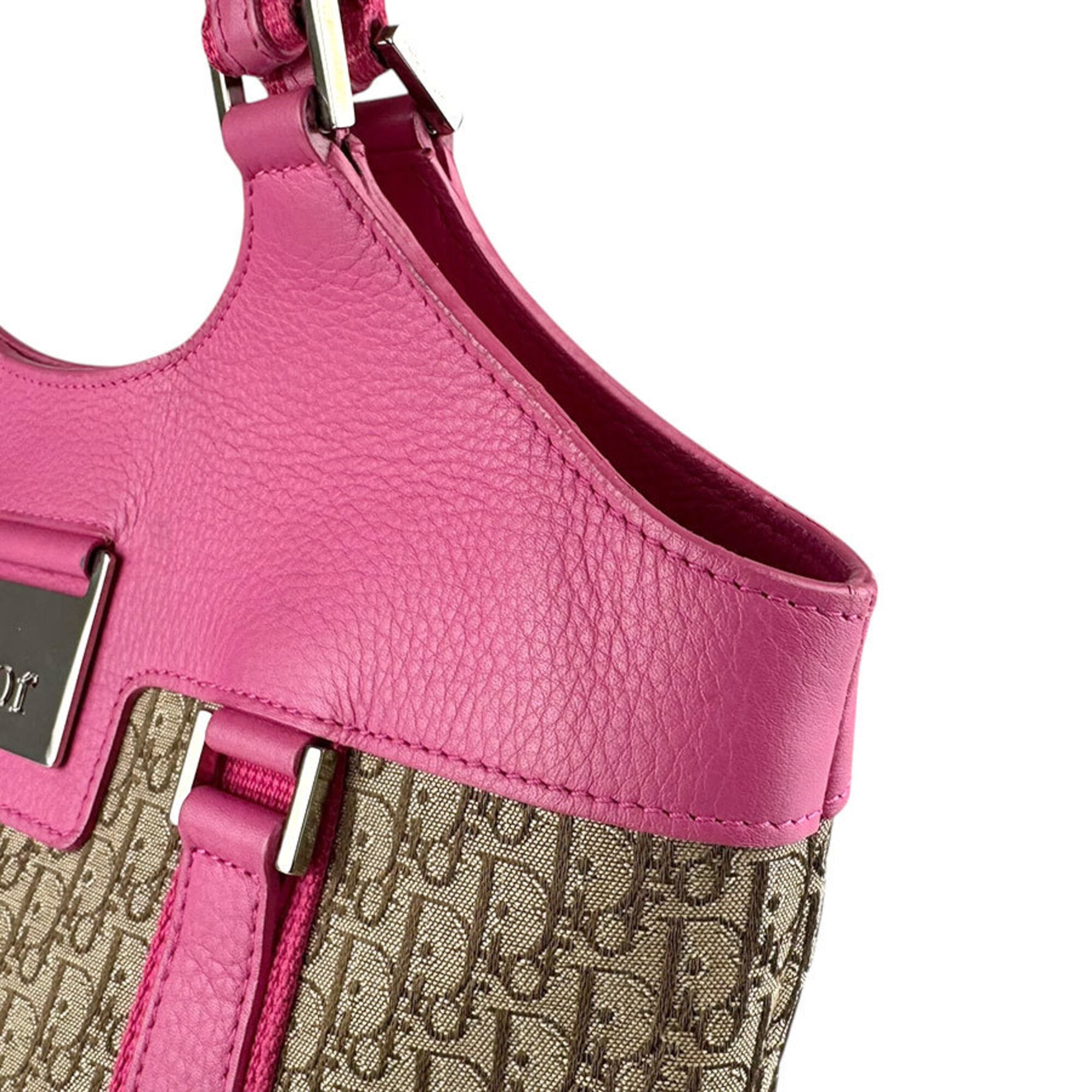 Christian Dior Brown Pink Canvas Leather Handbag (Pre-Owned)