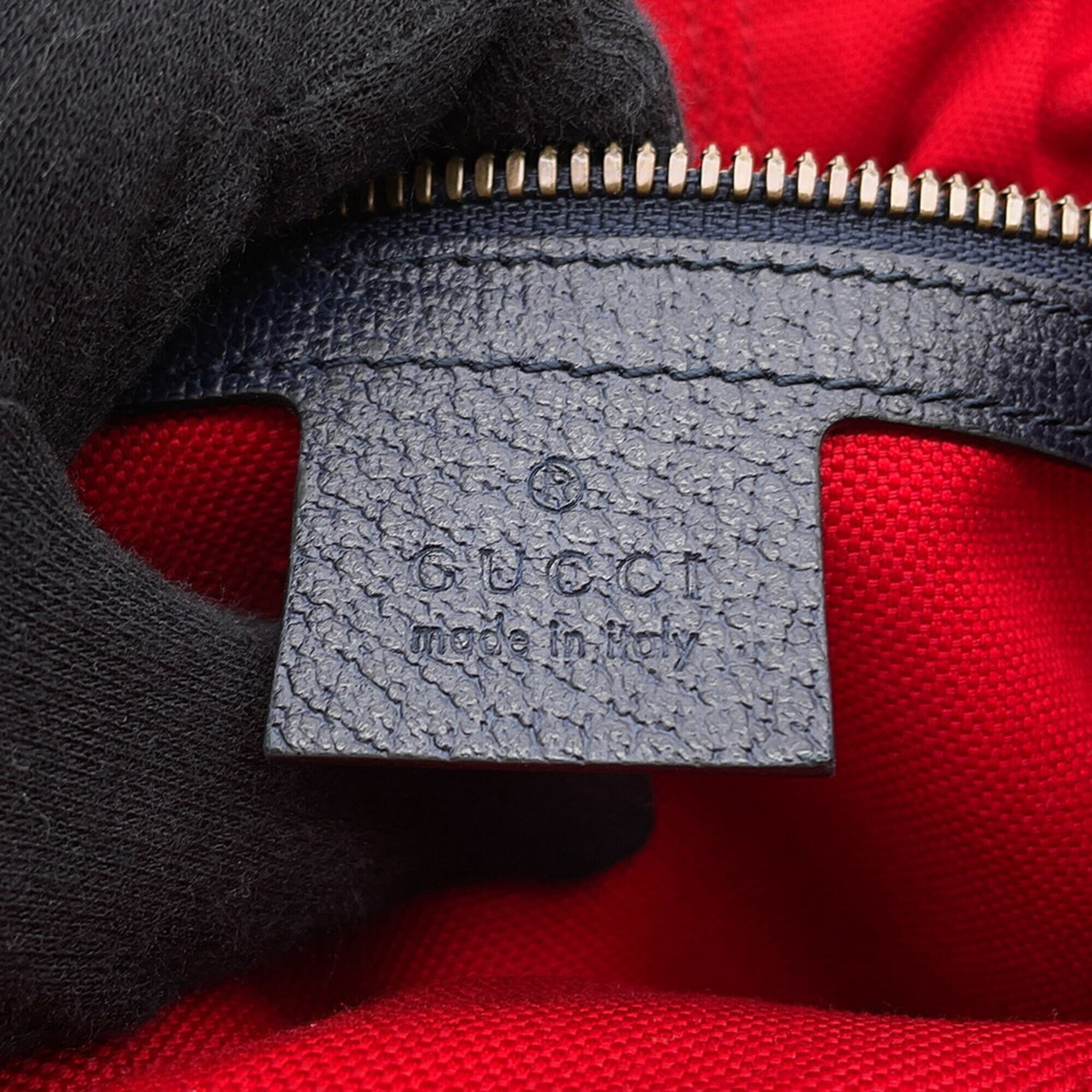 Gucci Navy Red Color Wool Leather Handbag (Pre-Owned)