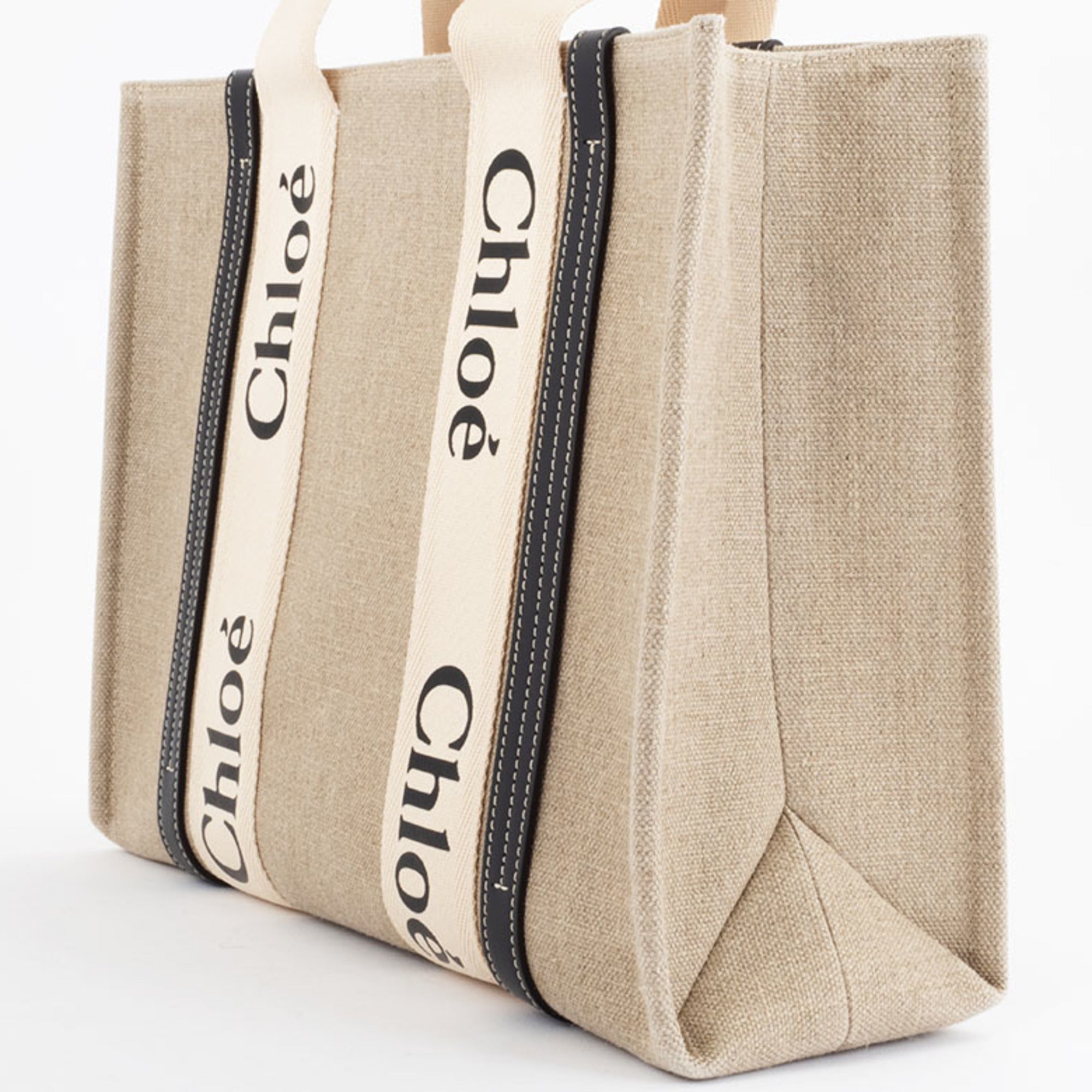 Chloé Blue White Linen Leather Tote Bag (Pre-Owned)