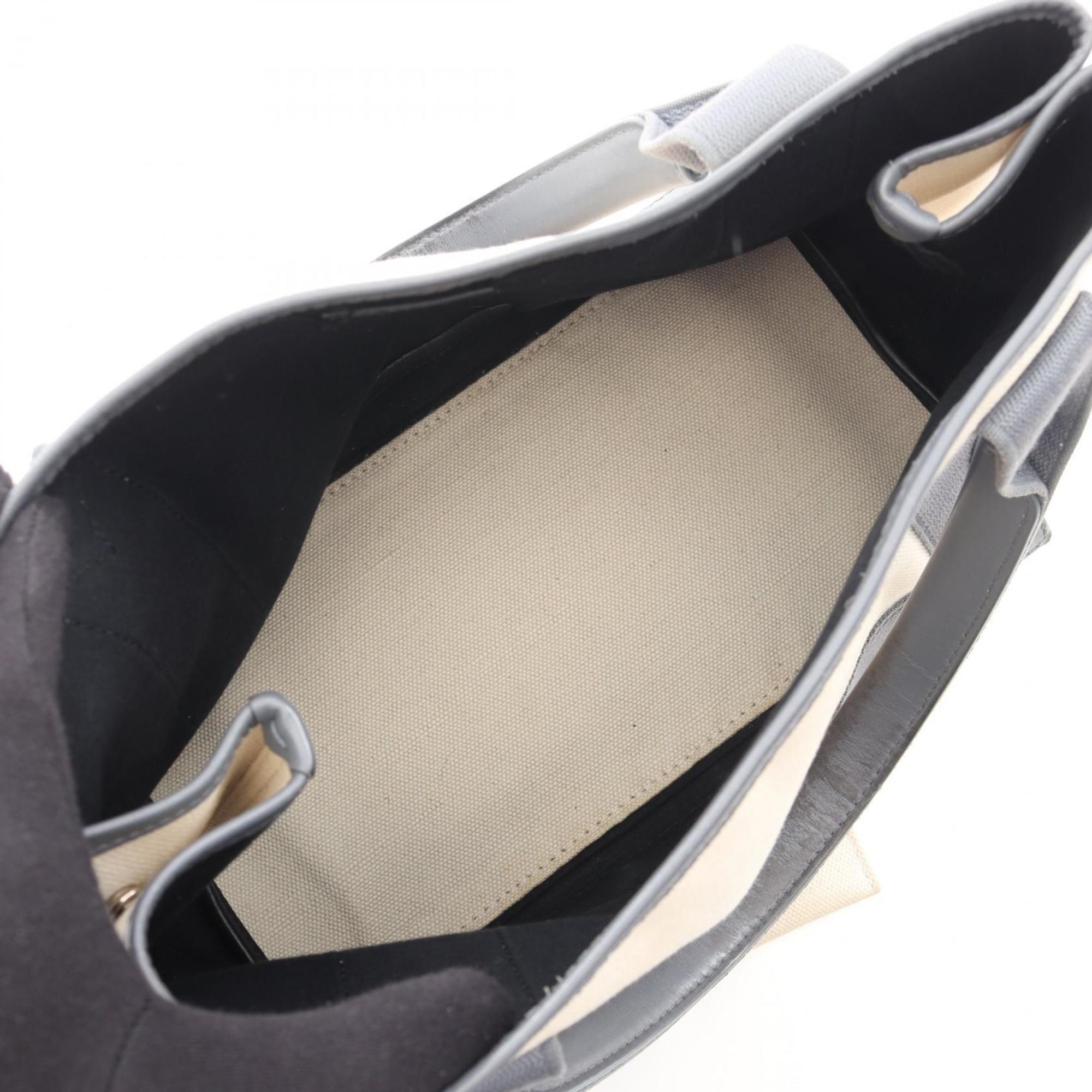 Balenciaga Gray Navy White Canvas Leather Handbag Tote Bag (Pre-Owned)