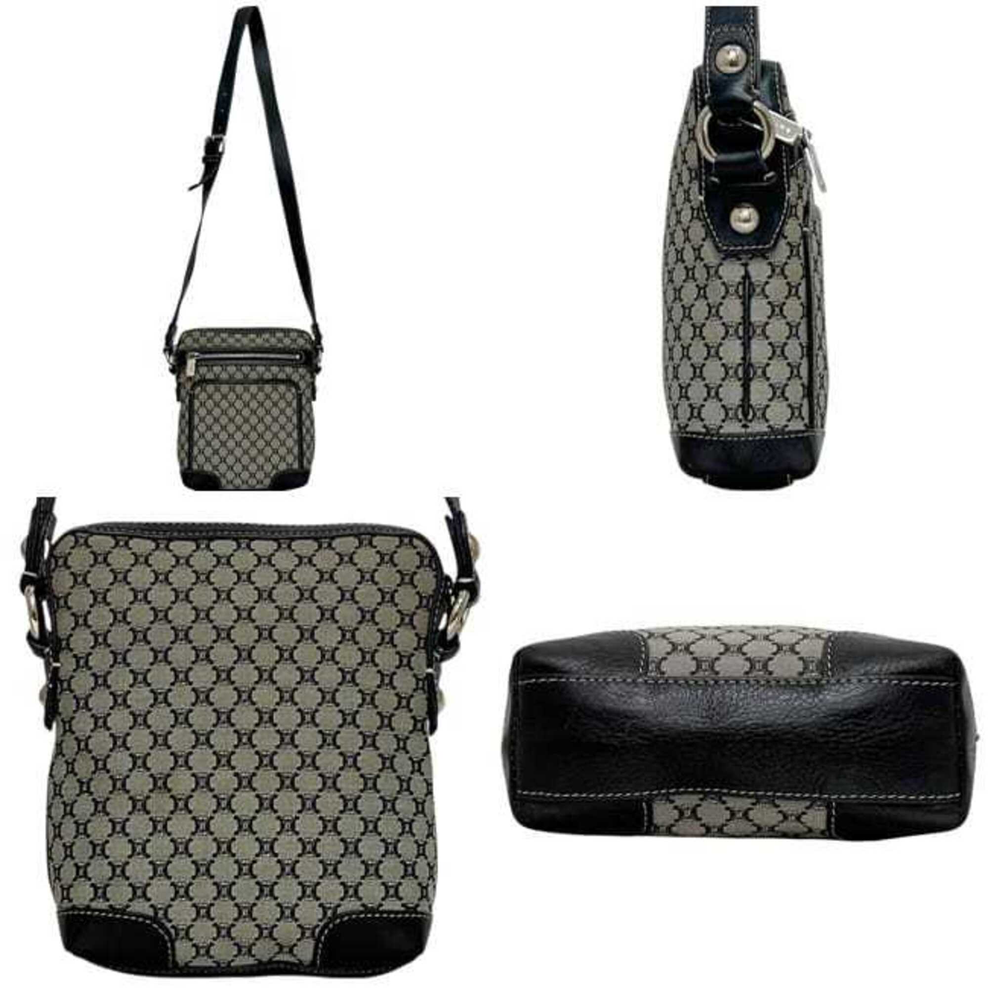 Celine Black Gray Nylon Leather Shoulder Bag (Pre-Owned)