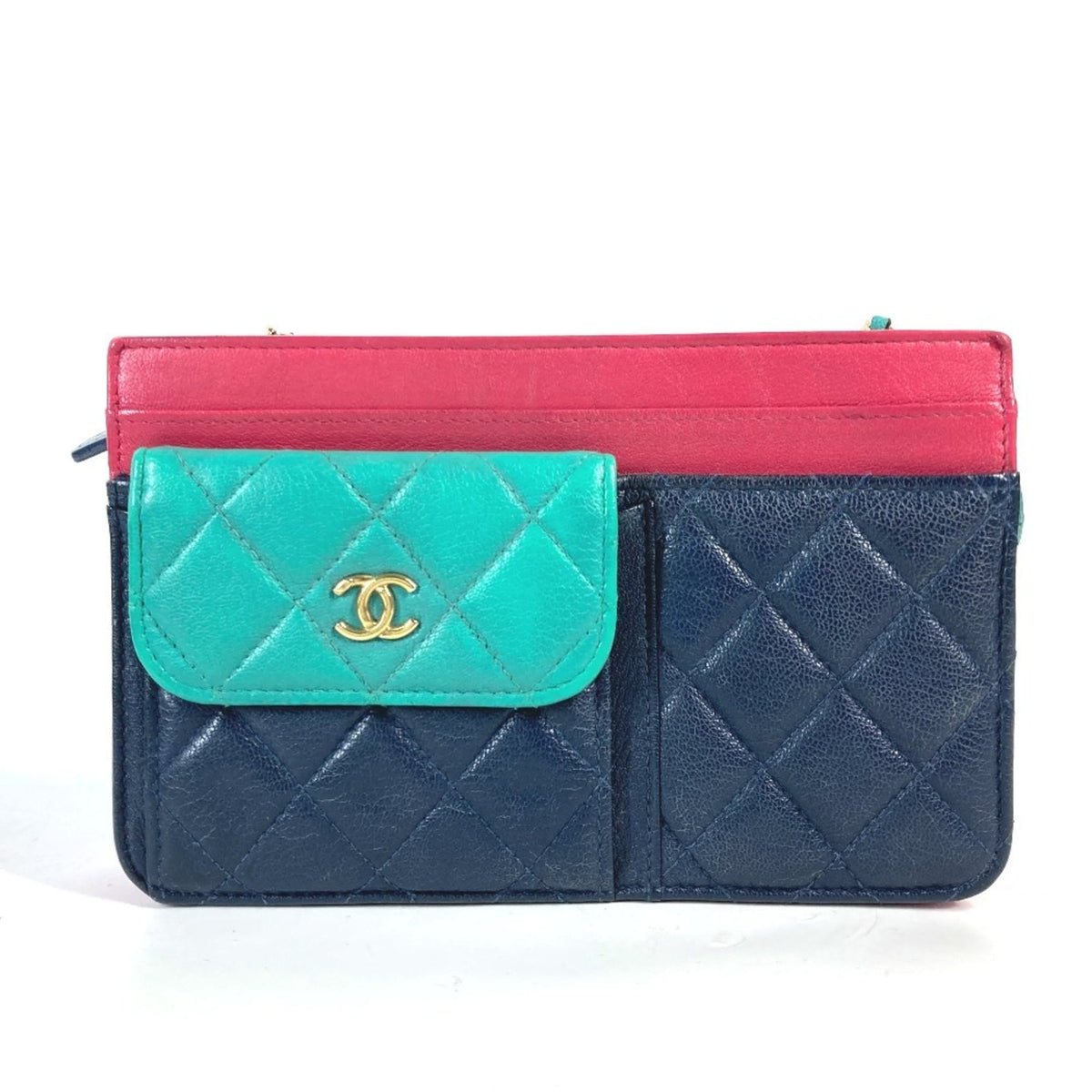 Chanel Navy Pink Grained Calfskin Pochette Shoulder Bag (Pre-Owned)