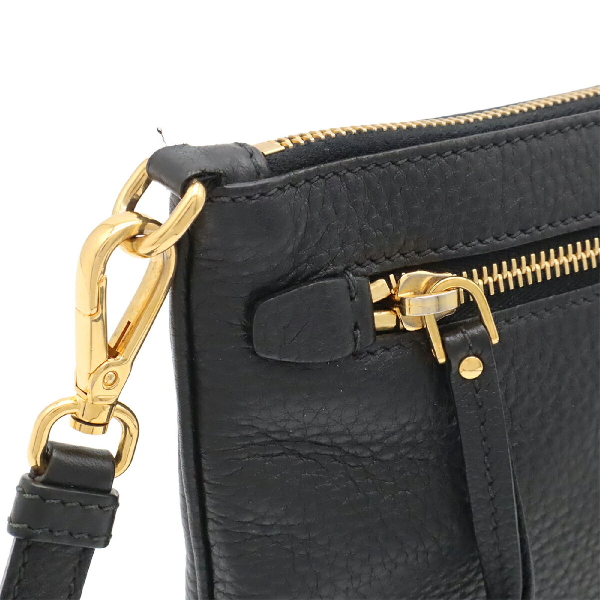 Prada Black Nero Leather Clutch Bag Pochette Shoulder Bag (Pre-Owned)
