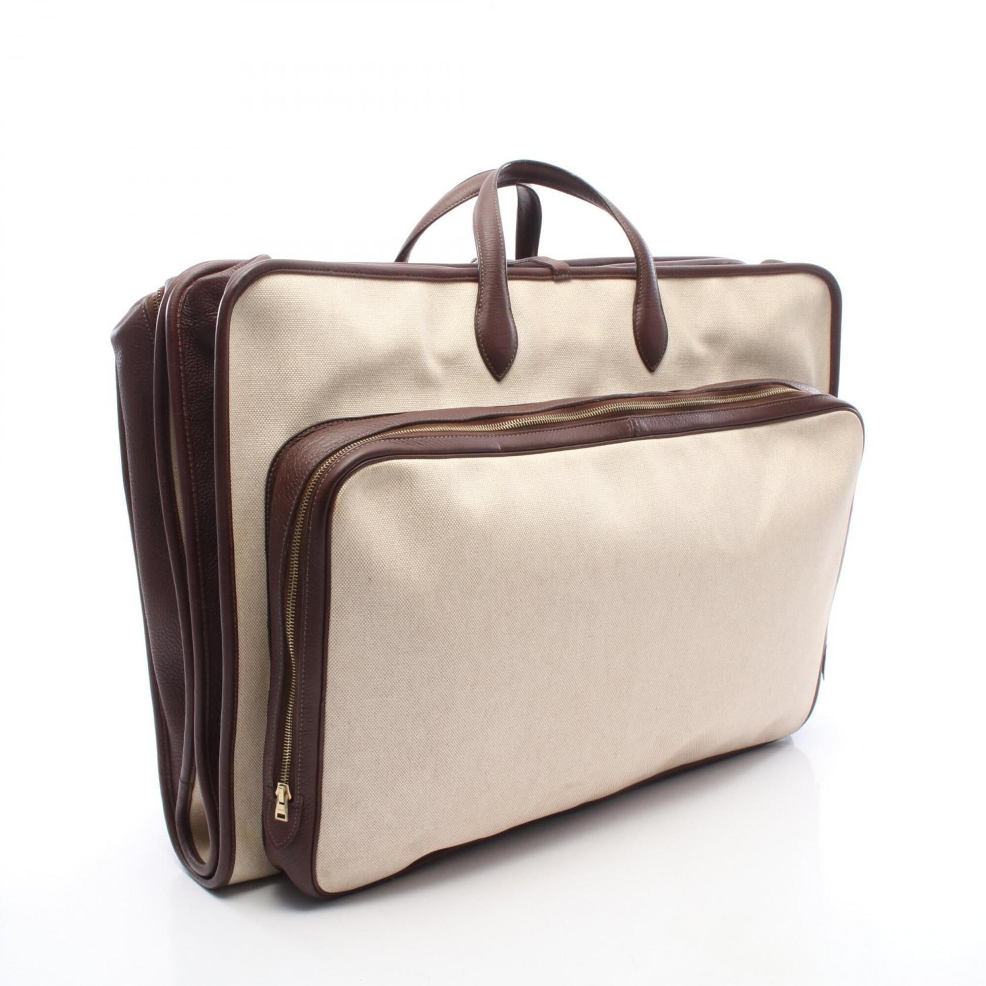 Hermes Brown Ecru Ivory Toile H Taurillon Clemence Leather Handbag (Pre-Owned)